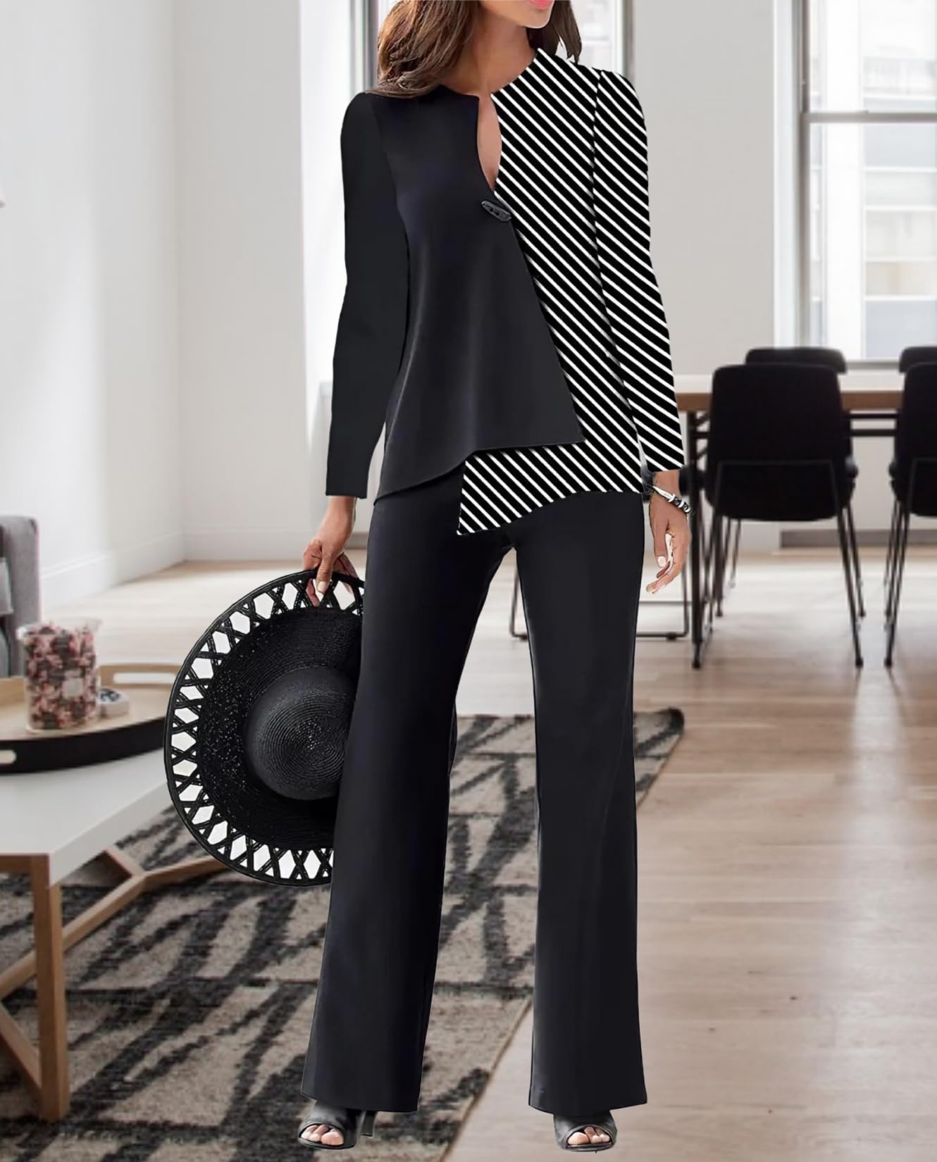BIVENANT Abiti da donna in 2 pezzi con pantaloni eleganti per un matrimonio casual irregolare chiffon gamba larga set pantaloni