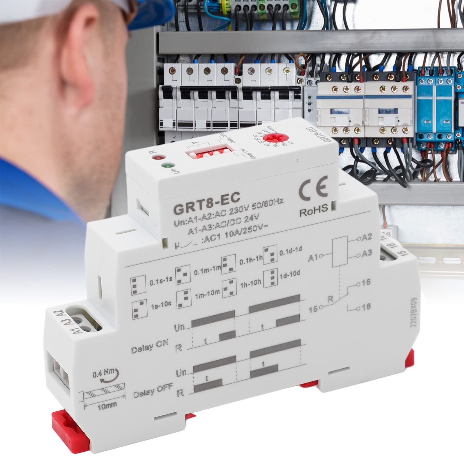 Przekaźnik Czasowy LED, Wielofunkcyjny z Podwójną Funkcją i Wskaźnikiem, AC230V/AC DC24V, Regulowany Przedział Opóźnienia