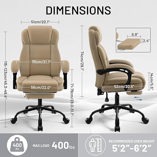 Miniatura 3 de Silla de oficina ergonómica con reposapiés, silla de escritorio ejecutiva de piel sintética, reposabrazos abatibles acolchados, soporte lumbar,