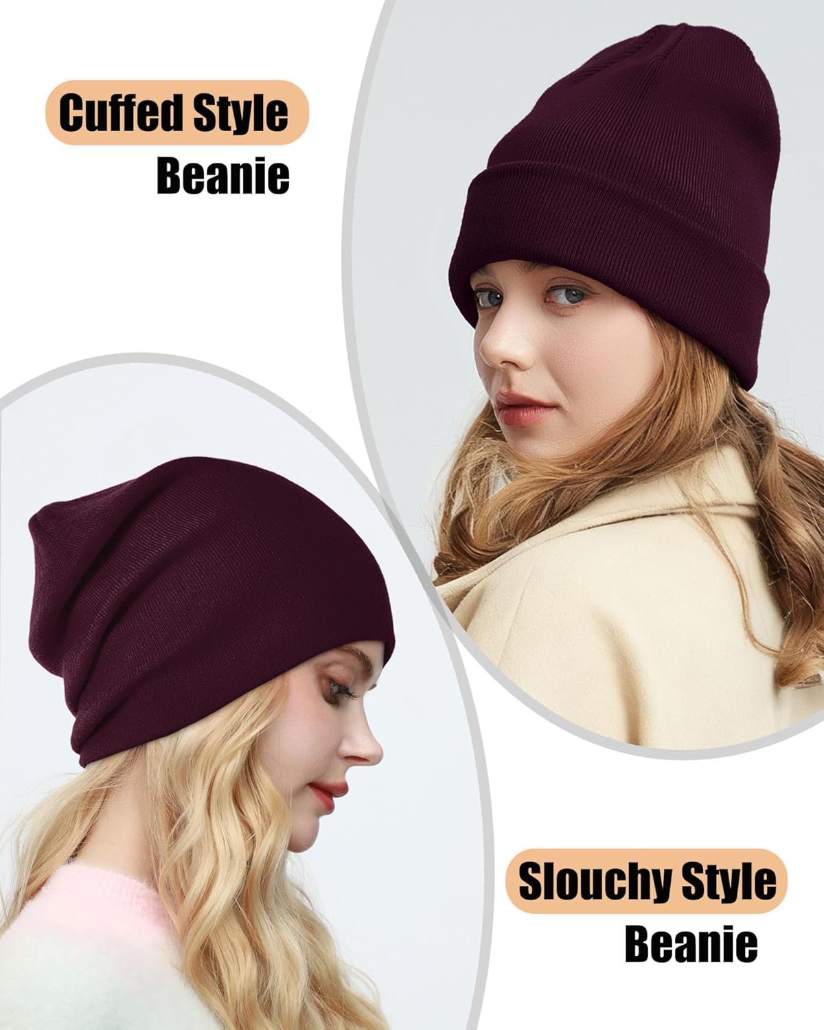 Satin Lined Beanie Hat for Women Men, Wool Knit Cuffed Silk Lining Fisherman Beanies Slouchy Warm Winter Hats Skull Cap - Image 4