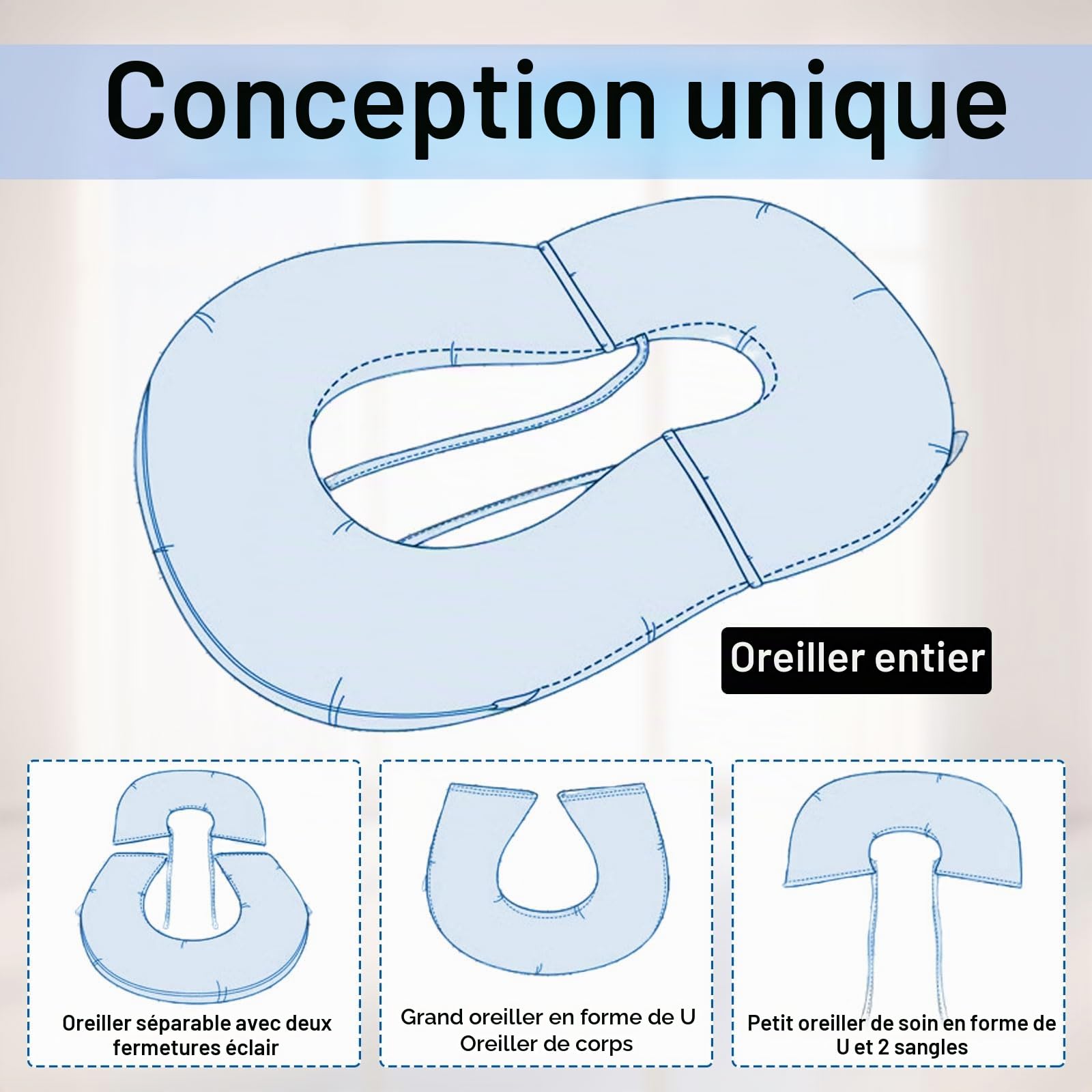 Coussin de Lecture pour Lit,Coussin Dossier Canapé,Grand U Support Lombaire,Oreiller de Grossesse Ergonomique en Mousse Mémoire, Oreiller de Lecture Lit Adulte Housse Amovible pour Lire ou Se Détendre