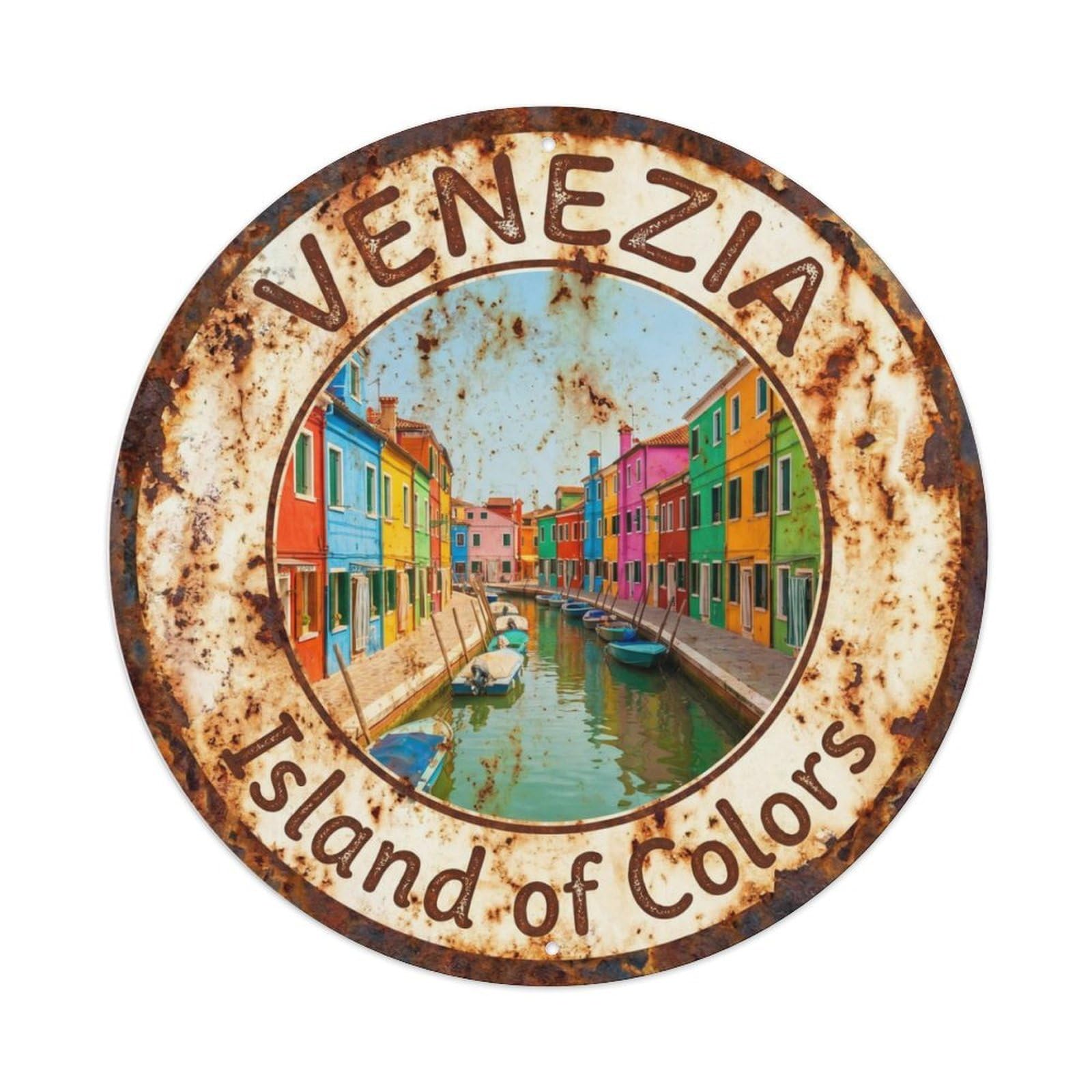 Fqnyr Style Vintage Travel Venice Burano Colorful Houses Metal Tin Sign