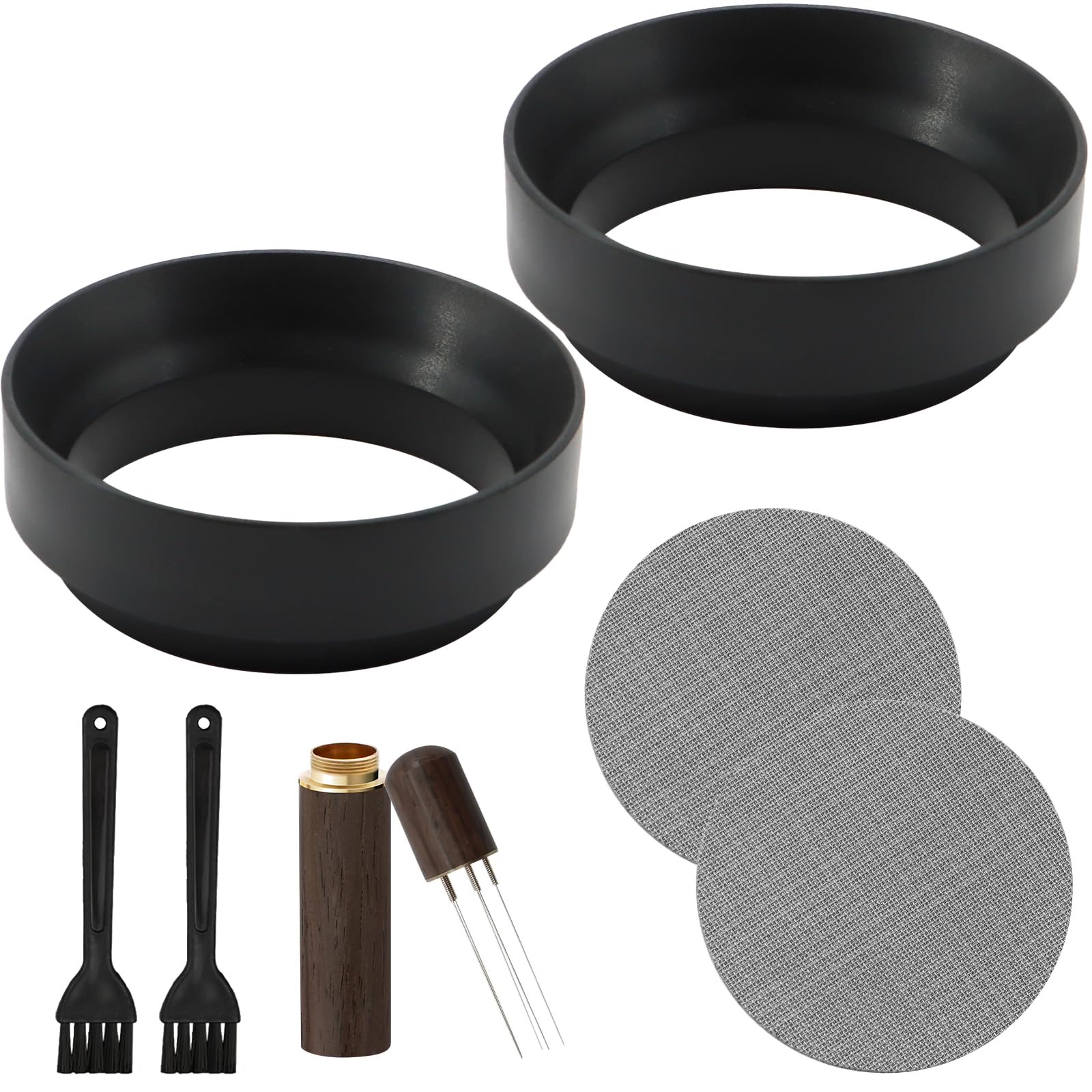BORISCA 7 Pcs Magnetic Espresso Dosing Funnel with Filter, Brush, Cloth Powder Needle, Black Aluminum Alloy 58mm Espresso Dosing Funnel, Portafilter 58mm for Barista, Home, Cafe