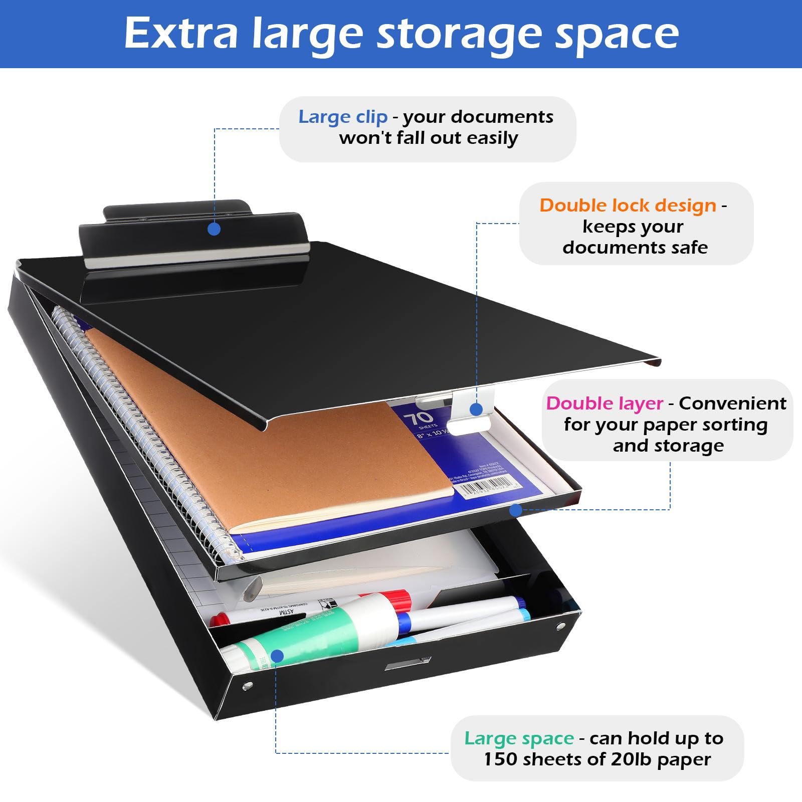 Janlaugh 2-Pack Metal Storage Clipboards – Heavy Duty Aluminum Letter Size With Locking Compartment (14" X 9.06")