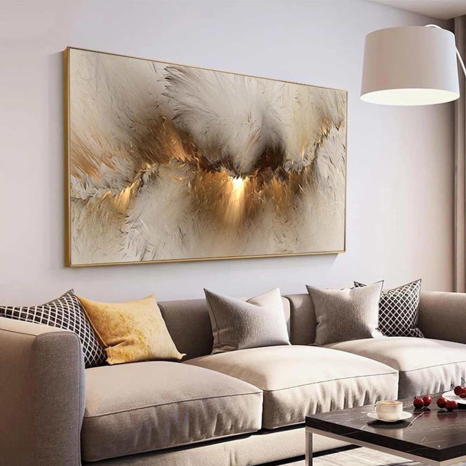 Yooyu Cuadro de Pared con impresión de Lienzo de Arte de Nube Amarilla Abstracta Think Independe Pintura Carteles Impresiones para Sala de Estar decoración del hogar 60x120cm Marco Interno