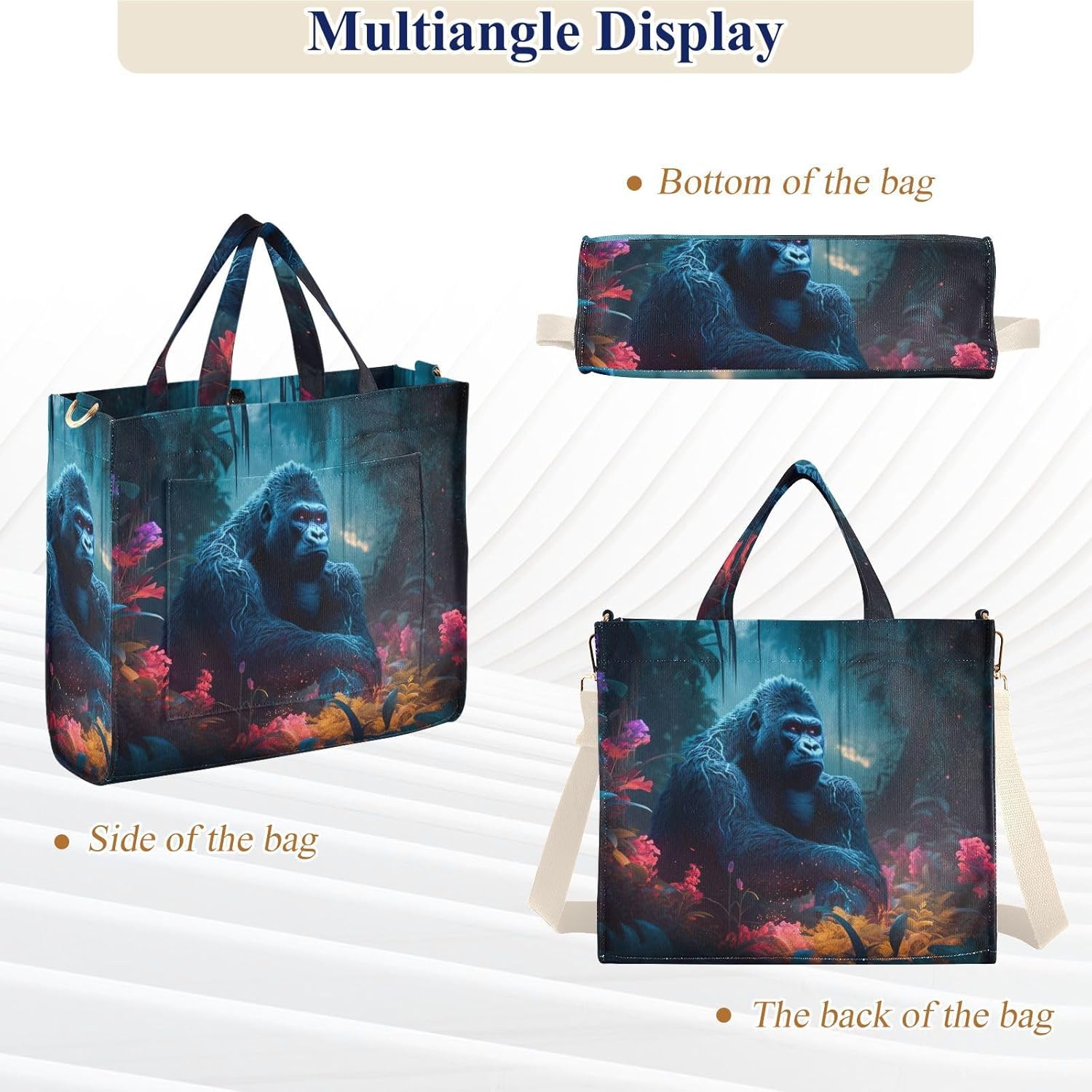 Gorilla Jungle Corduroy Women Tote Bag, Handbag Purse with Detachable Strap Small Size