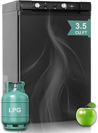 RV Refrigerator, 3 Way Propane Refrigerator Off Grid LPG/110V/12V RV Fridge with Freezer 3.5 Cu.Ft, Large Gas Refrigerators, Outdoor Kitchen Fridges for Camper, Semi Truck, Campervan, Travel, Black