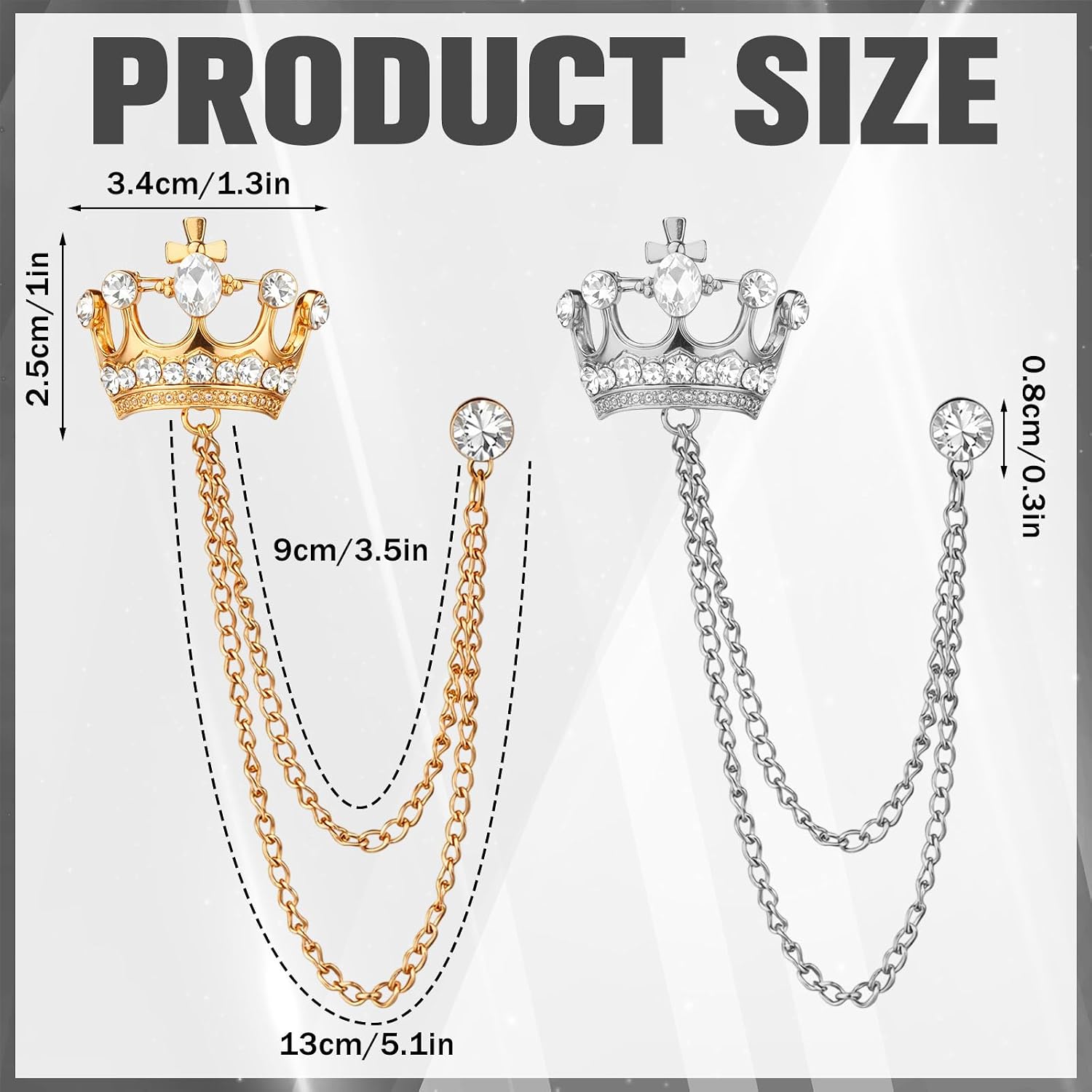 Liliaafar 12pcs Lapel Pin for Men Hanging Chain Brooch Men Suit Accessories Crown Wing Style Lapel Pin for Formal Wear Decor