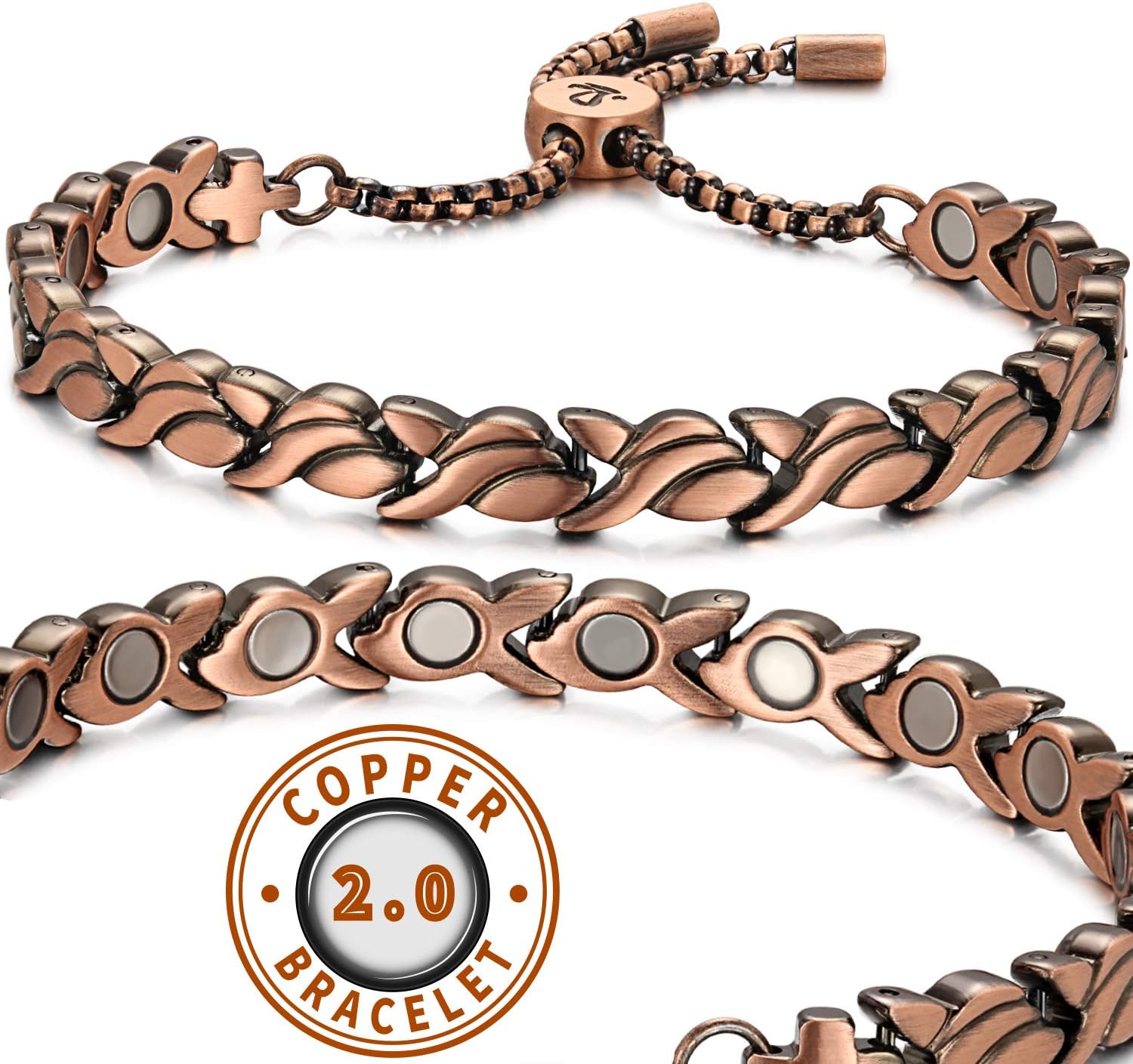 RainSo Women Pure Copper Magnetic Therapy Health Care Bracelets Pain Relief for Arthritis Adjustable Design with Display Box (Petal Style): Health & Personal Care