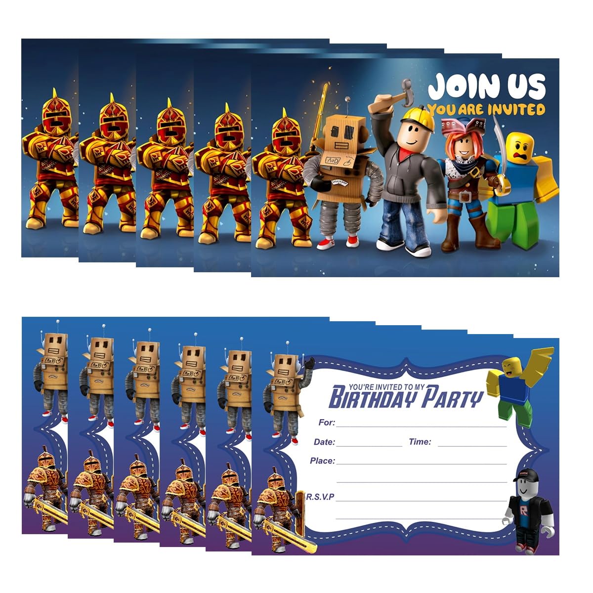 Rox Party Invites 12 PCS Rox Birthday Invitation Cards with Envelopes Roblox Birthday Cards for Children Party, Roblox Theme Party Invitations Birthday Cards for Kids Girls Boys