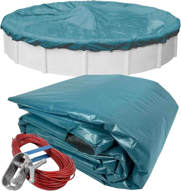 Robelle 21 ft Commercial Supreme Plus Pool Cover for Above Ground Pools | Teal Winter Cover, 4 ft Overlap (25ft Cover Size), Solid 12 x 12 Scrim, 3.7 oz/yd2, 125 GSM, 18-Year Warranty, Style: 3921-4