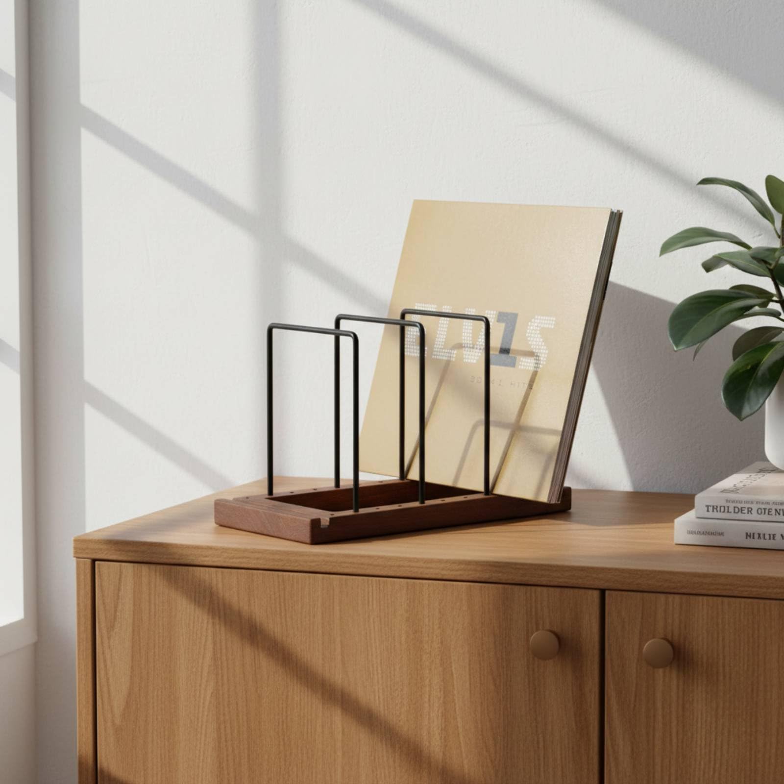 Decorative Display Metal and Wood Album Rack Wooden Vinyl Album Rack Space Saving Tabletop Vinyl Holder Easy Assembly for Cafe, Music Room, as Shown | Home & Garden | Furniture-image-15