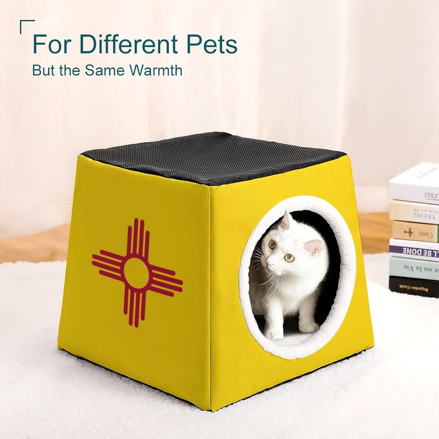 New Mexico State Flag Cat House for Indoor with Spacious Cat Nest
