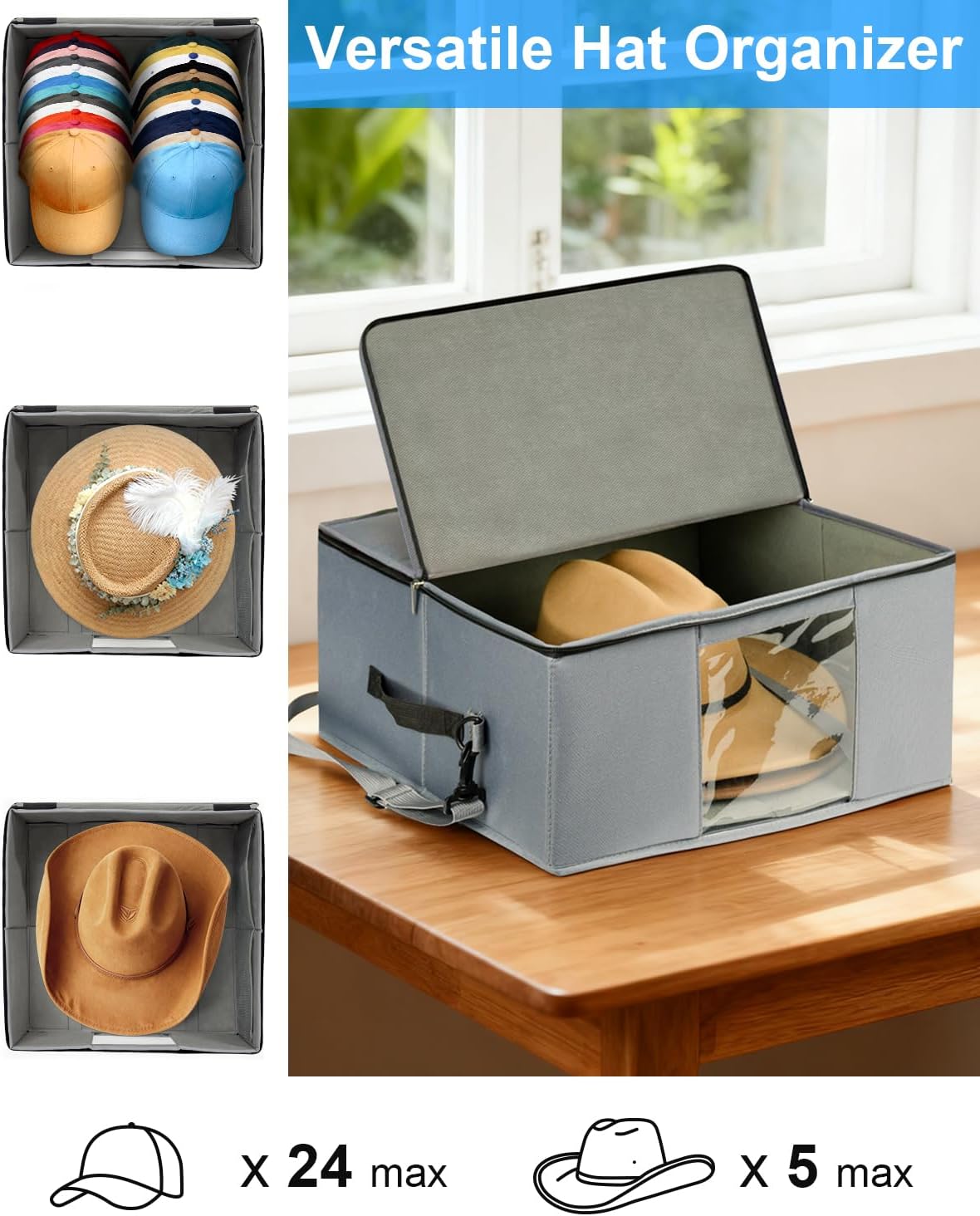 Cowboy Hat Storage Box with Hardboard, Hat Case for Fedora, Panama Hats