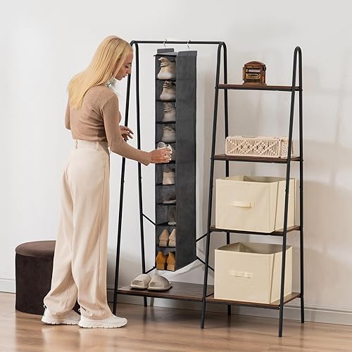 Miniatura 2 de YOUDENOVA Organizador colgante de zapatos, organizador de zapatos de armario de 10 estantes para armario, almacenamiento de zapatos colgante, gris,