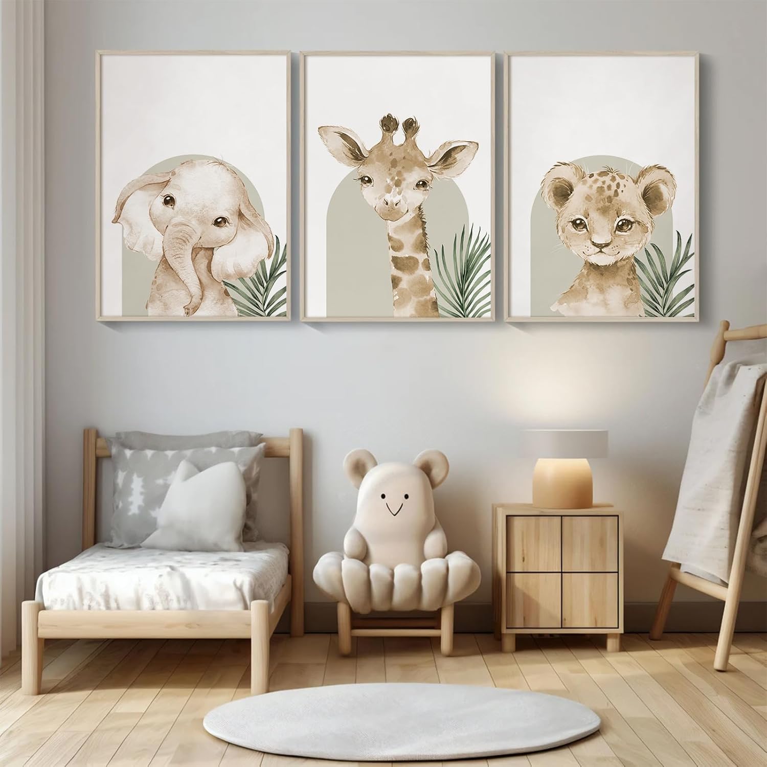 Tanmart Animal Wall Art Pictures Baby Nursery Canvas Wall Art Decor Safari Animal Prints Jungle Kids Wall Art Woodland Nursery Wall Decor Giraffe Jungle Poster for Room 16x24 Inch Unframed Set of 3
