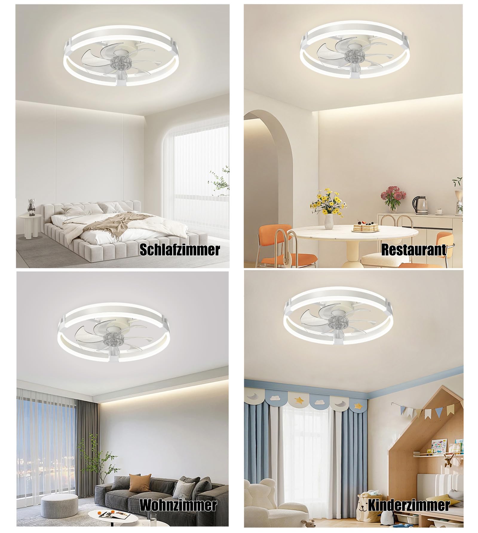 Deckenventilator-mit-Beleuchtun 50cm LED-Ventilator-Deckenleuchte Leise Fernbedienung Dimmbar 6 Geschwindigkeitsstufen Deckenventilator-Mit-Licht Timer Memory für Wohnzimmer Weiß
