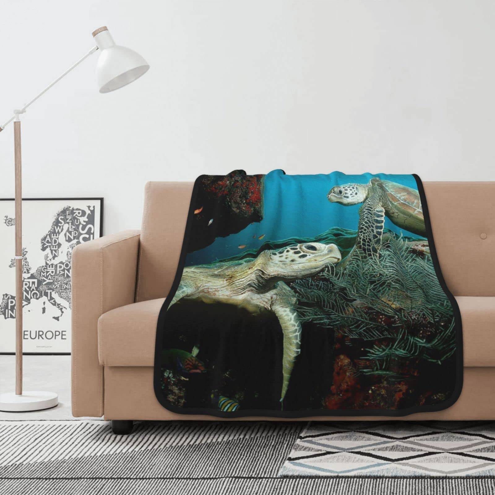 Couverture tortue de mer flanelle double face plaid chaud et doux lit canapé 101x127