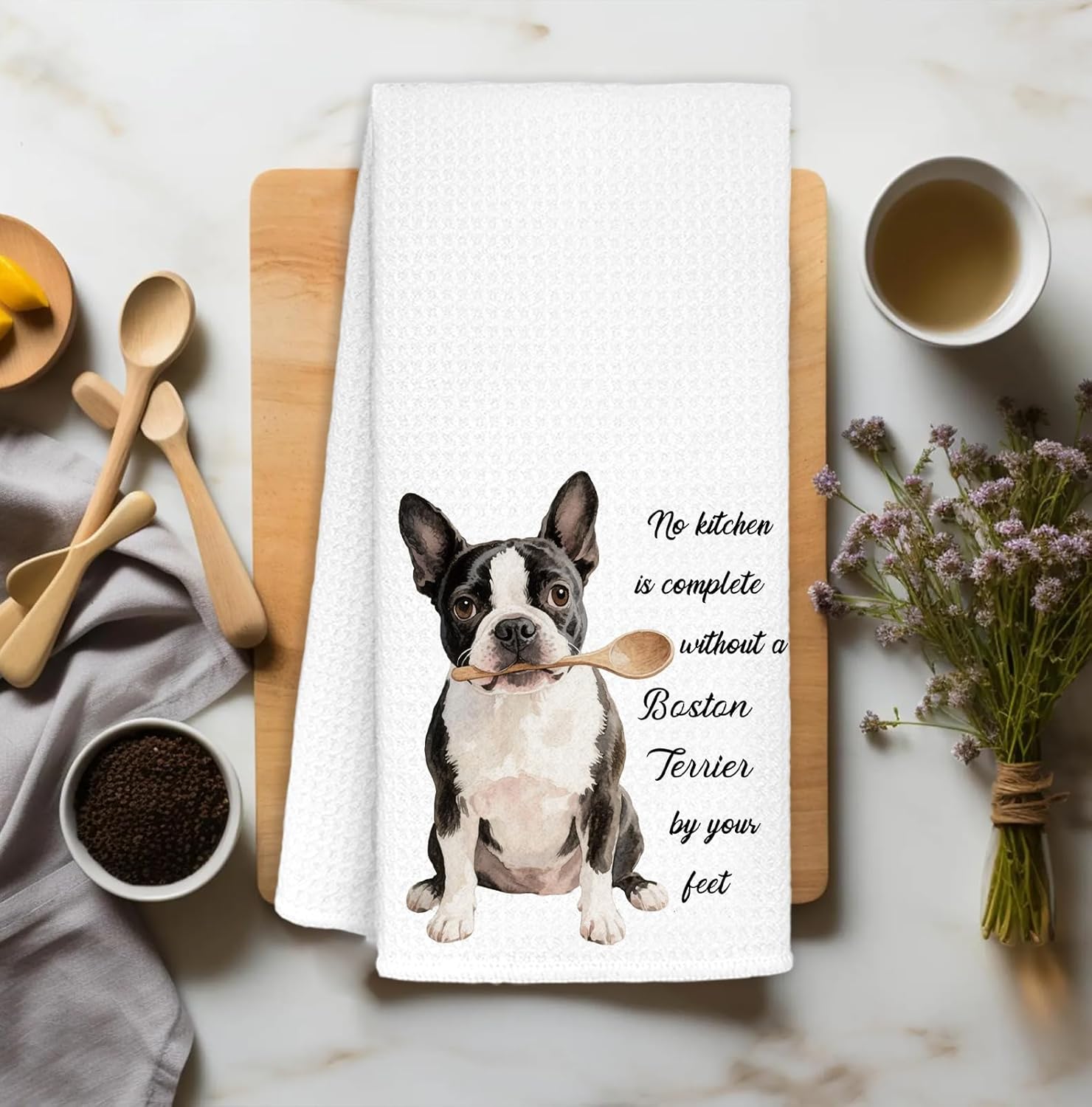 Funny Boston Terrier Dog Kitchen Towels - A Kitchen is Not Complete Without A Boston Terrier Dish Towel Waffle Weave Hand Towels for Home Bathroom Decor,Dog Lovers Gift,16×24 Inch - Image 2