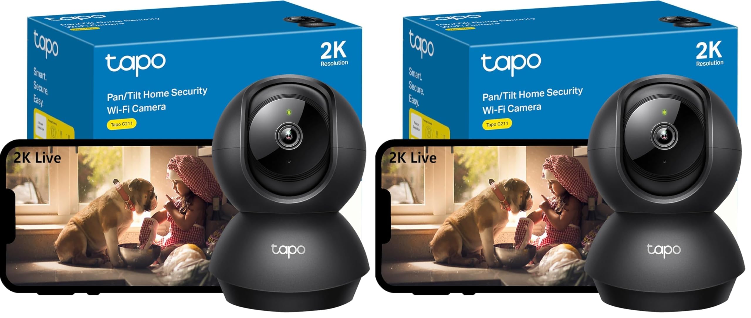 Tapo 2K(3MP) Caméra Surveillance WiFi intérieure 360° C211, Vision Nocturne, Notifications en Temps réel, Détection de Personne, Suivi de Mouvement, Télécommande, Compatible avec Alexa, Noir
