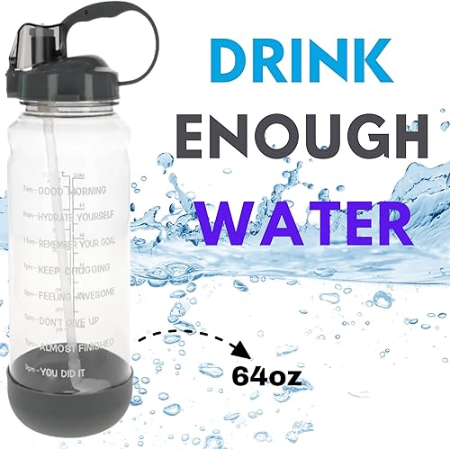 Miniatura 2 de LSM - Botella de agua motivacional con marcador de tiempo, vaso de 64 onzas con pajilla, sin BPA, a prueba de fugas, para hombres, mujeres, escuela,