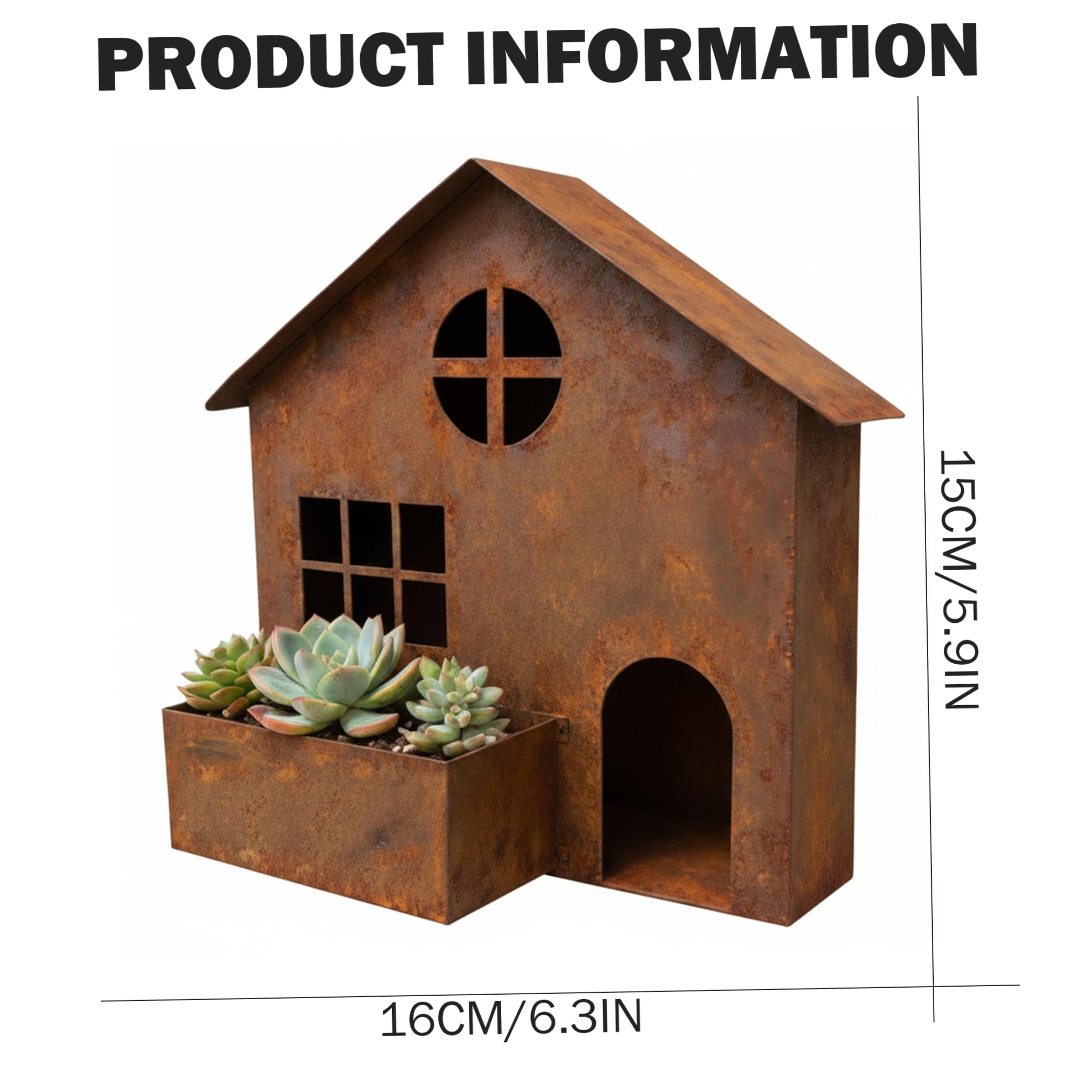 Terrassen-Wanddekoration, 1er-Pack Outdoor-Wandkunst-Vogelhaus aus Metall, Gartendekoration aus verrostetem Eisen und Pflanzgefäß