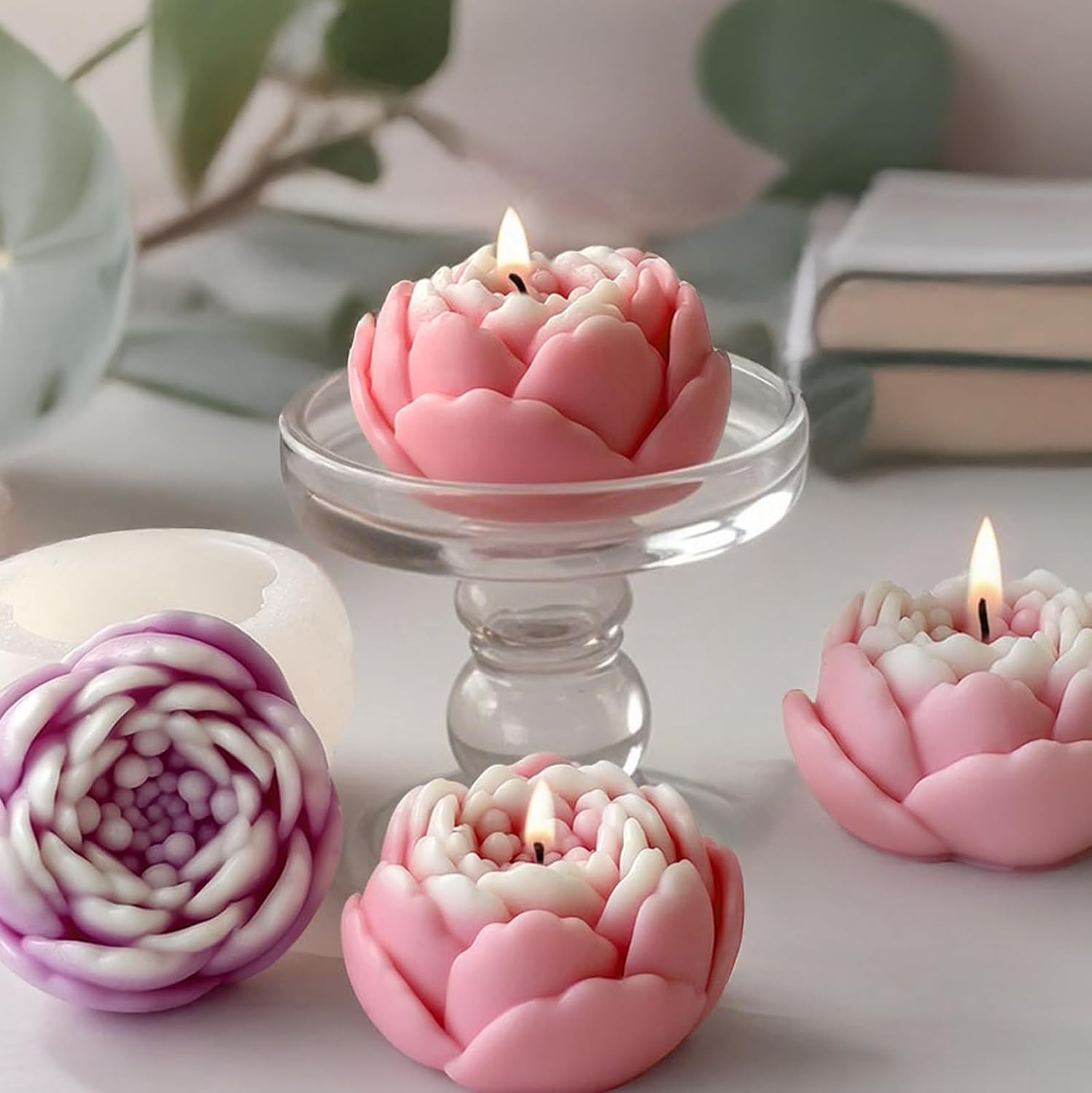 4PCS Large Flower Silicone Candle Molds, Rose, Lotus, Hibiscus