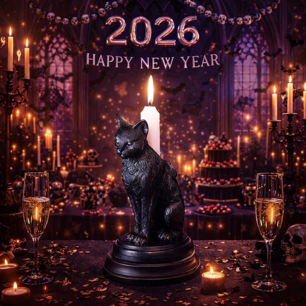Gothic Black Cat Candle Holder Statue,Resin Cat Candlestick Holder,Halloween Gothic Tabletop Decor for Home,Dining Table & Party,Witchy Cat Figurine Gift (cat) - Image 2