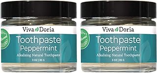 Viva Doria Remineralizing Toothpaste, Peppermint, Natural Whitening Toothpaste, Fluoride-Free Toothpaste, 3 Oz Glass Jar (2 Pack)