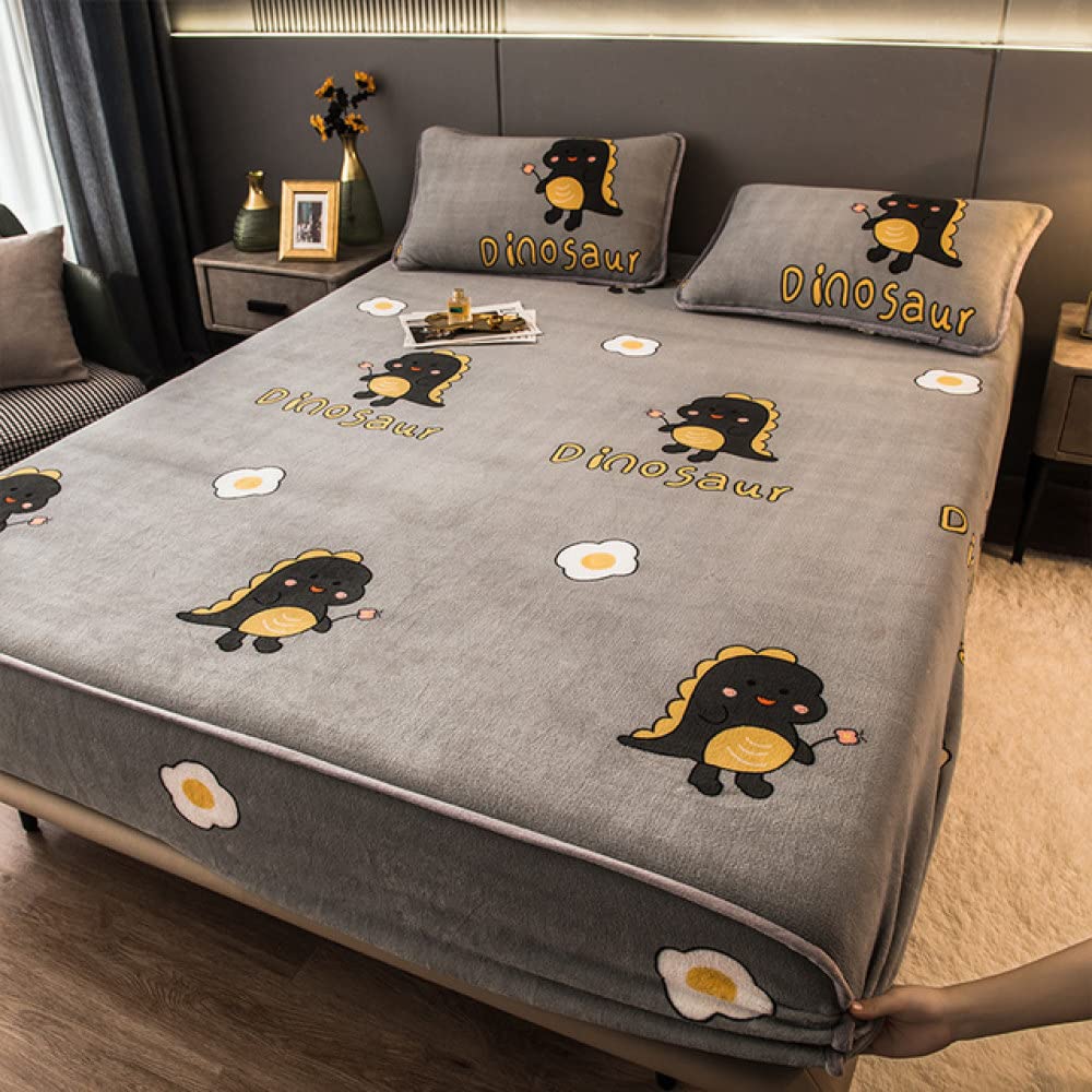 Drap-Housse en Peluche 120x200x30cm Gris, Couvre-Matelas Élastique et Doux pour Lit Double