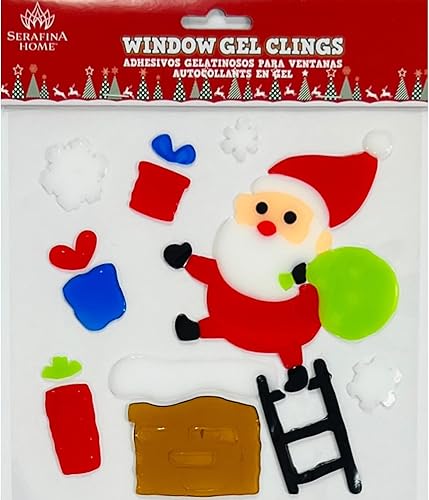Miniatura 10 de Calcomanías de gel de Navidad para ventanas y espejos, 4 hojas de diseños de invierno bicicleta de Papá Noel, árbol de Navidad, muñecos de nieve y