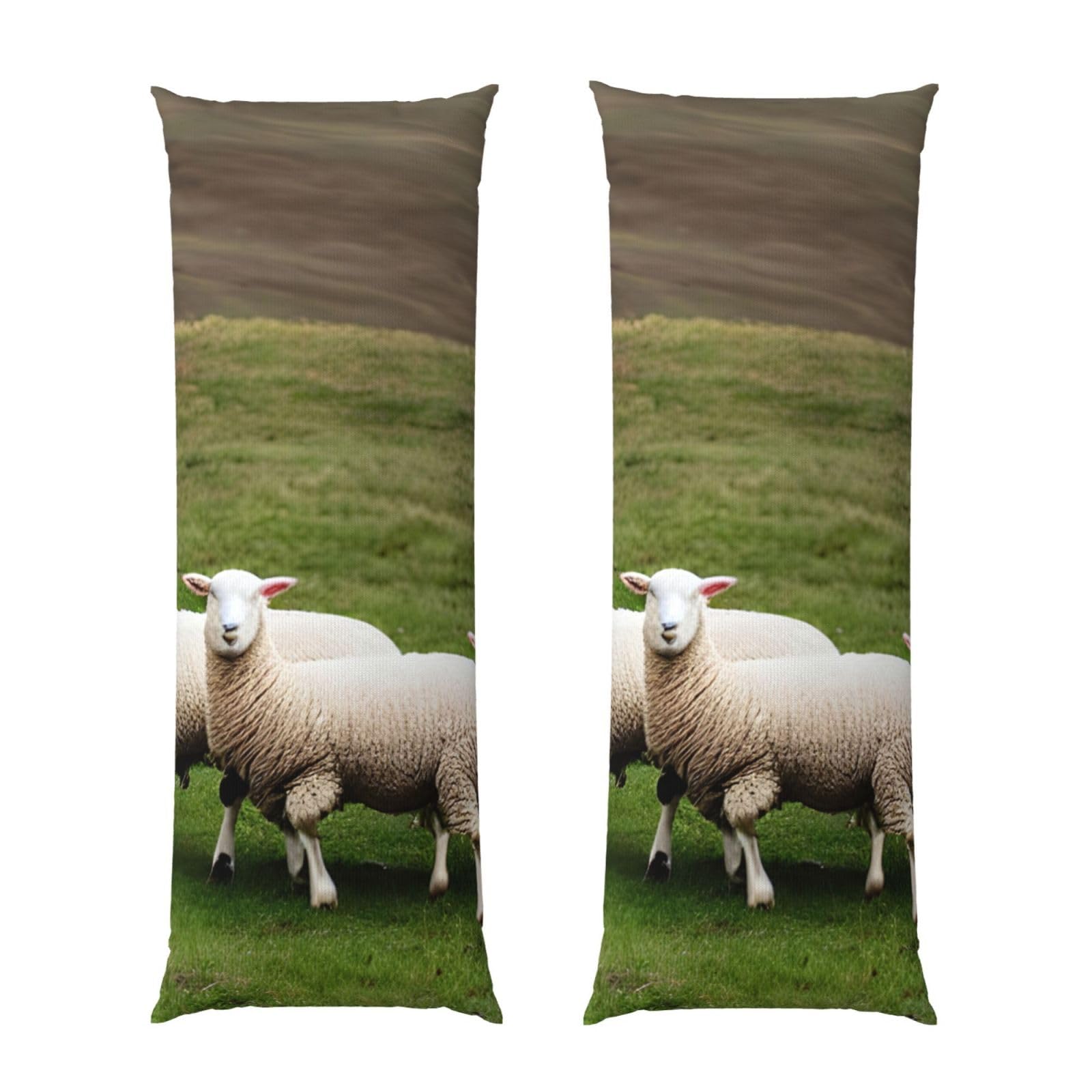 Housse de coussin de corps imprimée agneaux et moutons taie oreiller longue