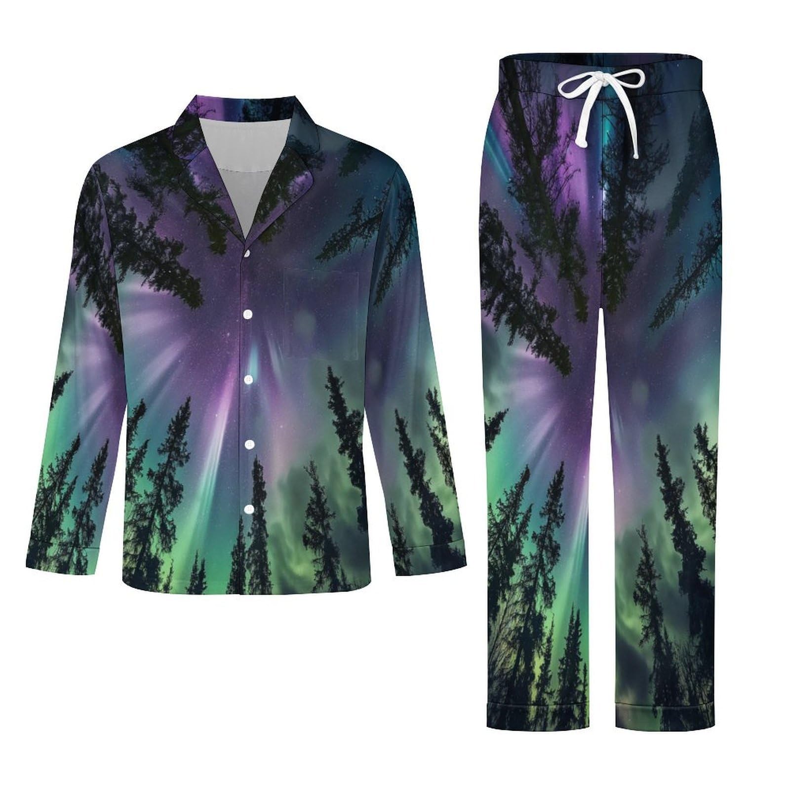 OLEETS Completo Pigiama da Uomo 2 Pezzi - Cielo Notturno Pigiama Invernale Casual Morbido da Notte Completo con Top E Pantaloni A Maniche Lunghe 2 Pezzi Pigiama Largo