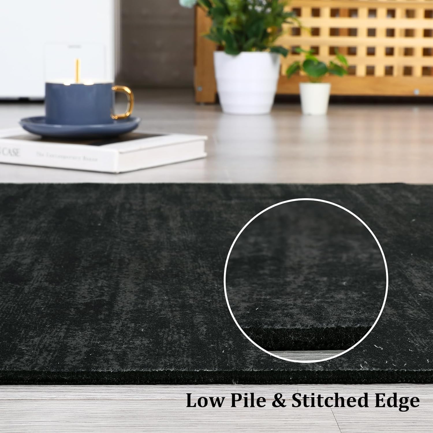 Garvee Washable Runner Rug 2x6 Hallway Runner Rug Modern Solid Color Non Slip Runners Minimalist Low Pile Non-Shedding Long Rugs Soft Thin Foldable Mat for Entryway Kitchen Bathroom Bedside Black