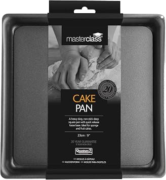 MasterClass KCMCHB35 23 cm Deep Cake Tin with PFOA Non Stick and Loose Bottom, 1 mm Carbon Steel, 9 Inch Square Pan, Grey