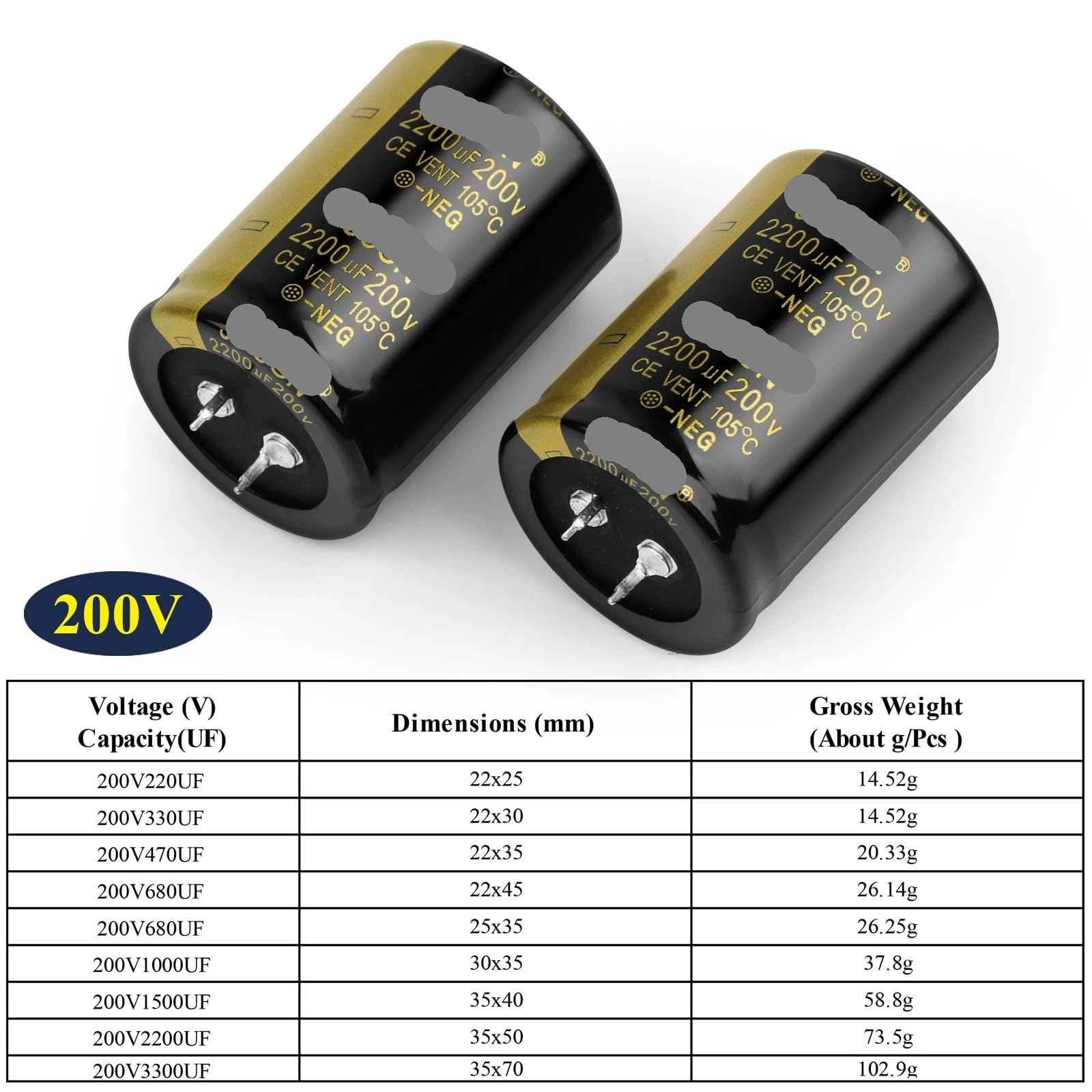 Zestaw 4 elektrolitycznych kondensatorów audio 50 V 4700 UF, 6800 UF, 10000 UF, 15000 UF, 22000 UF do wzmacniacza HiFi o wysokiej częstotliwości o niskiej częstotliwości (50V6800UF 25x40)
