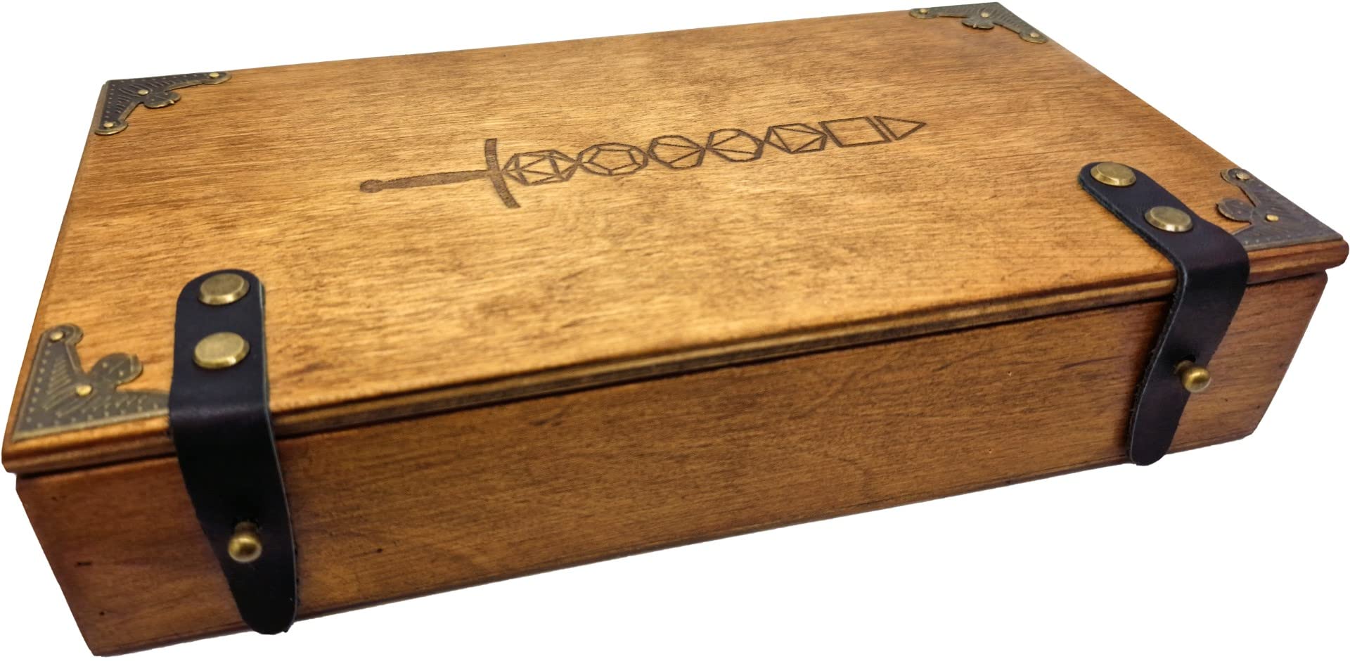 World of Dice - Würfeltruhe aus Holz Dice Sword - für bis zu 150 Pen & Paper Würfel, mit Würfelteller, ideal für Dungeons and Dragons (D&D) (XXL-Rechteckig)