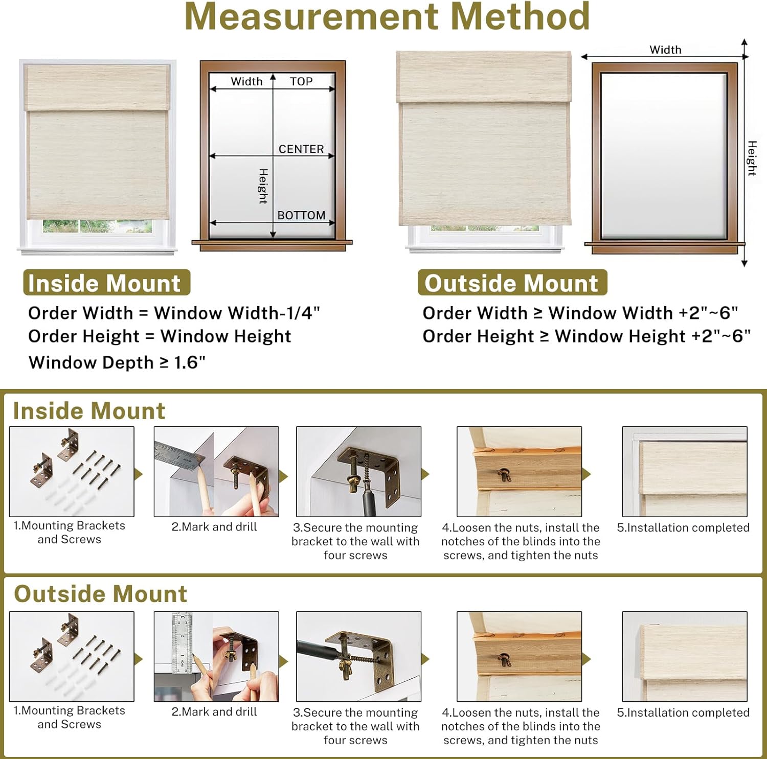 Cordless Roman Shades for Window, Custom Pure Linen Natural Hemp Grass Weaving Window Blinds, Privacy Roller Blinds for Windows Shades Easy to Install for Home Kitchen Door, AWLMond
