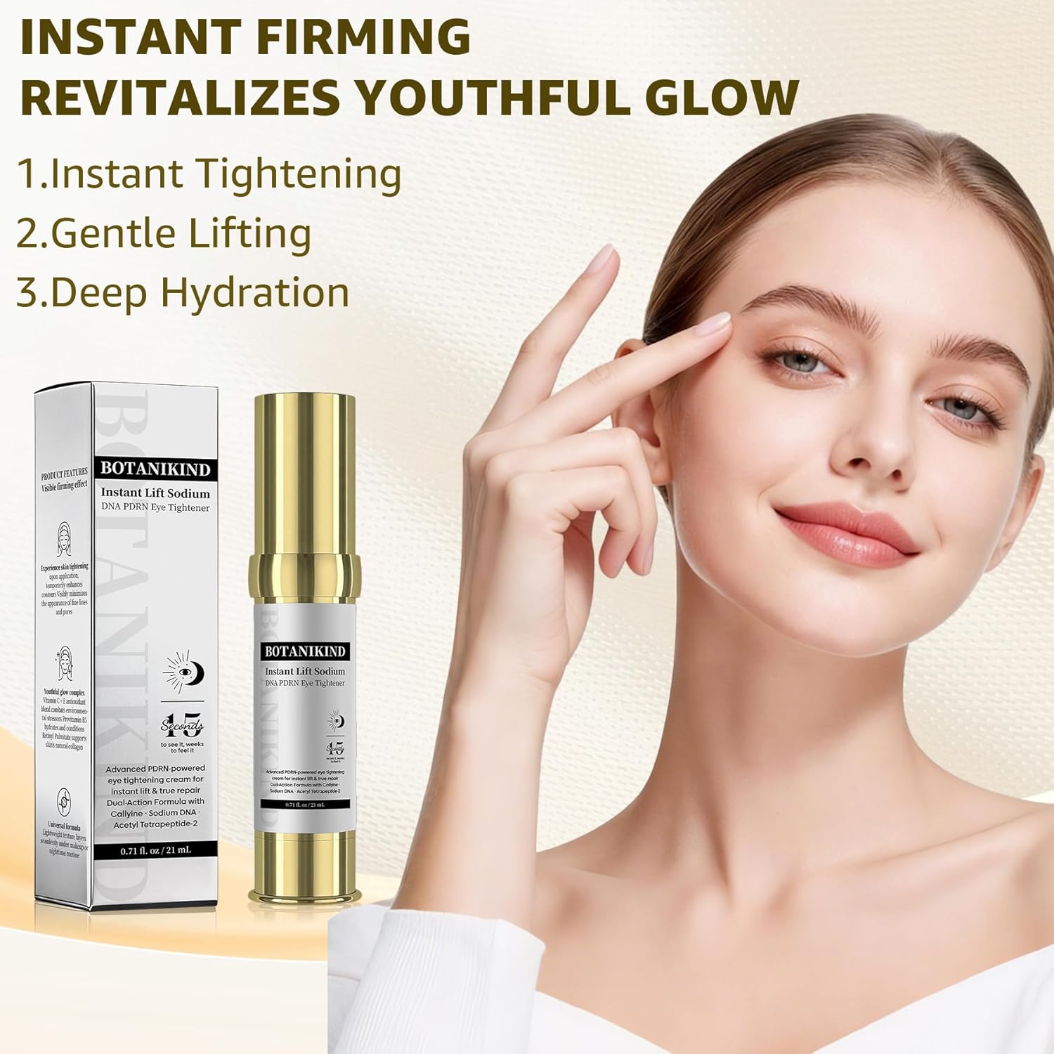 15S Instant Eye Tightener Cream, Firmx Eye & Face Cream Temporary Eye Tightener for Eye Bags, Puffiness & Wrinkles, Dual-Action Firming & Long-Term Repair with 5000ppm PDRN, Panthenol, 0.71 Fl Oz