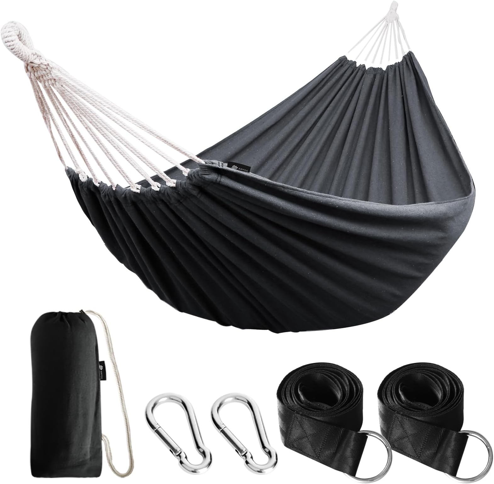 ANYOO Cotton Hammock Comfortable Fabric with Tree-friendly Straps, Durable Portable Hammock with Travel Bag,Perfect for Garden Camping Outdoor/Indoor Patio Balcony Backyard