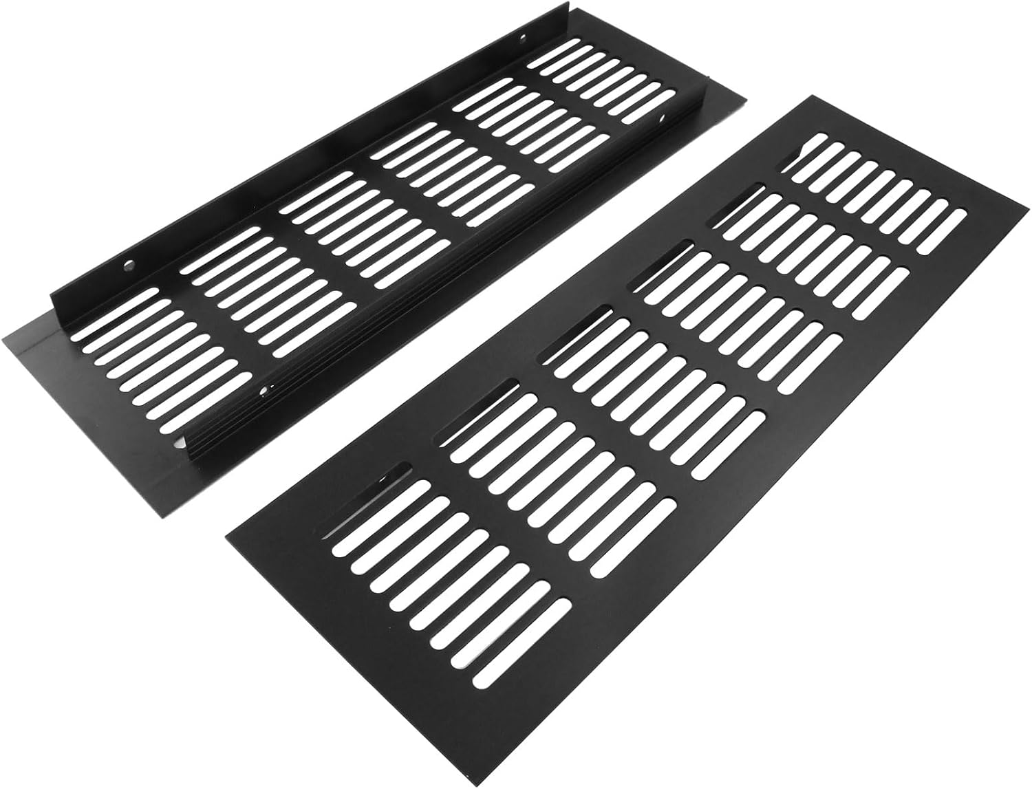 Hordion 2 Pack Louvered Ventilation Grille, 9.8 x 3.1 Inch Rectangle Air Vent Cover Aluminum Grille with Mounting Screws for Cabinets Wardrobes Kitchens Bathrooms, Black