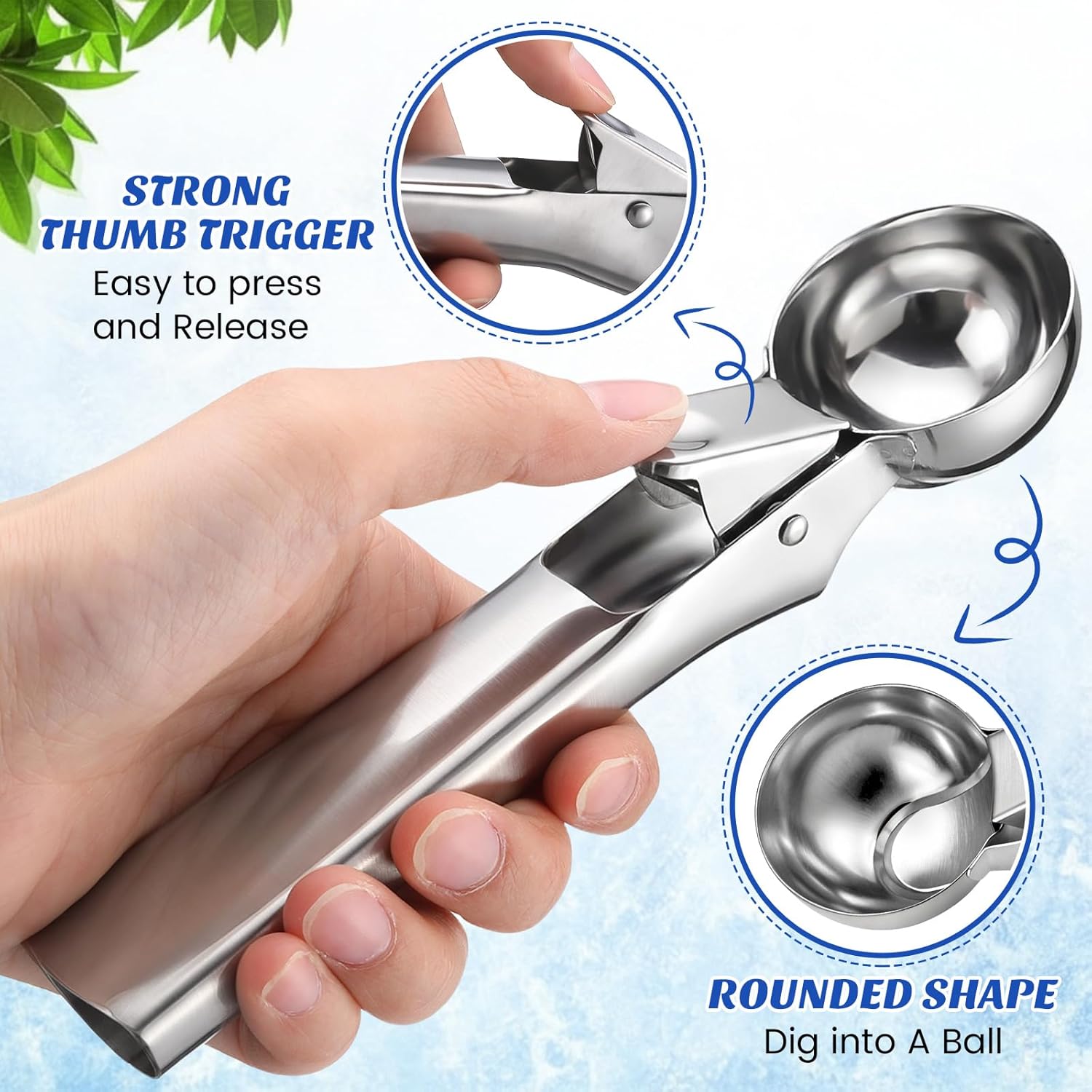 Hushee 12 Pcs Ice Cream Scoop Bulk Stainless Steel Ice Cream Scooper with Trigger Heavy Duty Trigger Release Icecream Cookie Dough Scoop Spoons Dishwasher Safe for Frozen Yogurt Muffin DIY(1.77 Inch)