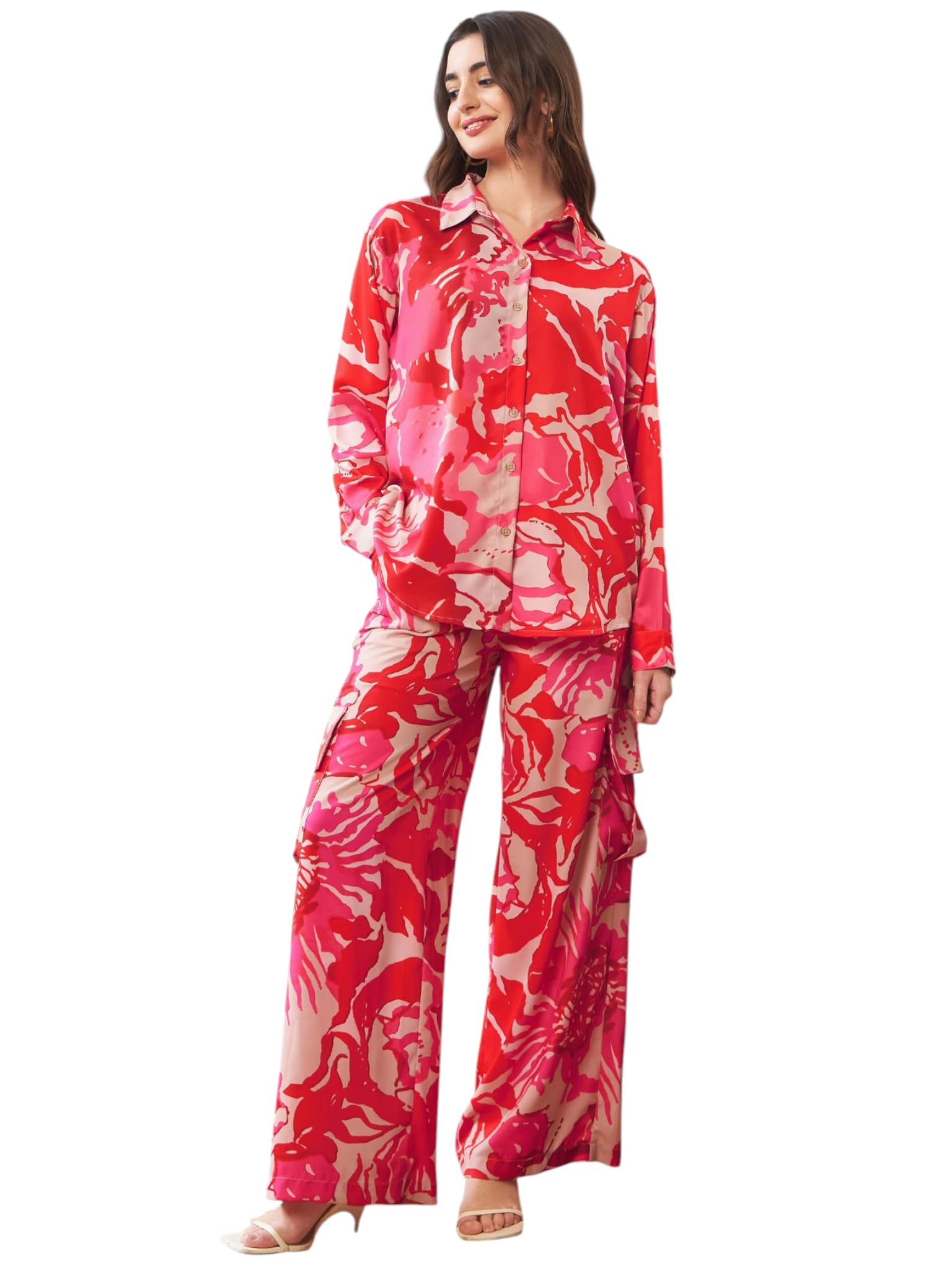 sassafras Women Floral Oversize Shirt With Box Pocket Pants-picture-44