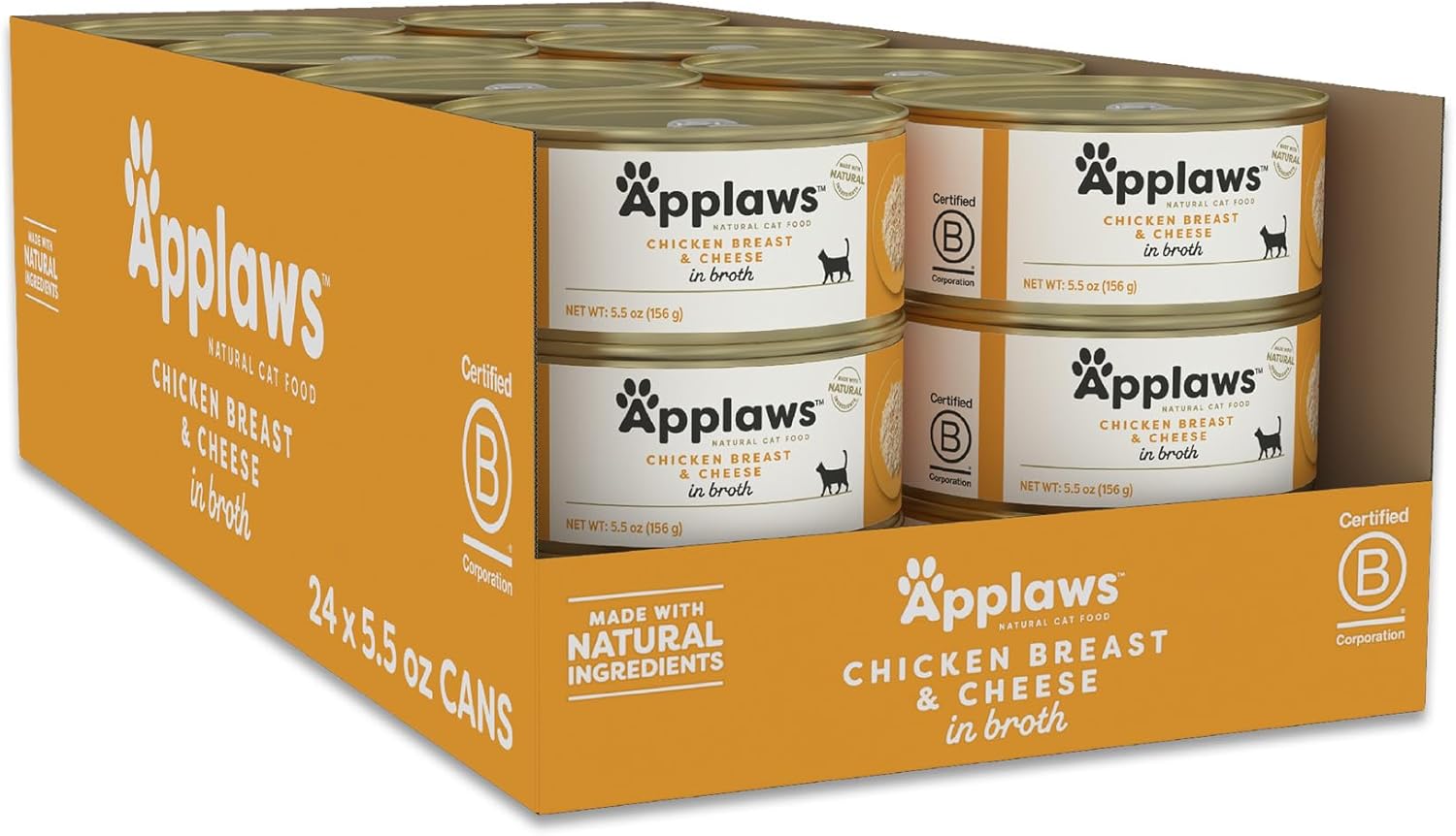 Applaws Wet Cat Food, 24 Count, Limited Ingredient Canned Wet Cat Food, Chicken Breast with Cheese in Broth, 5.5oz Cans