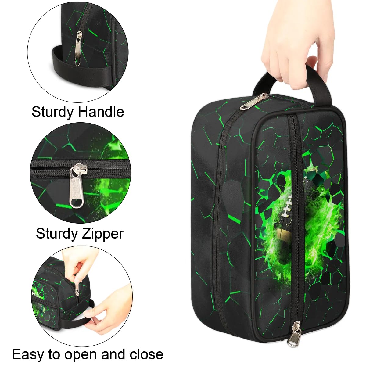 Neceser de viaje para niños y niños, kit impermeable para colgar para hombres, funda de transporte Cool Switch compatible con Nintendo Switch y consola OLED New Switch, verde (Green Football),