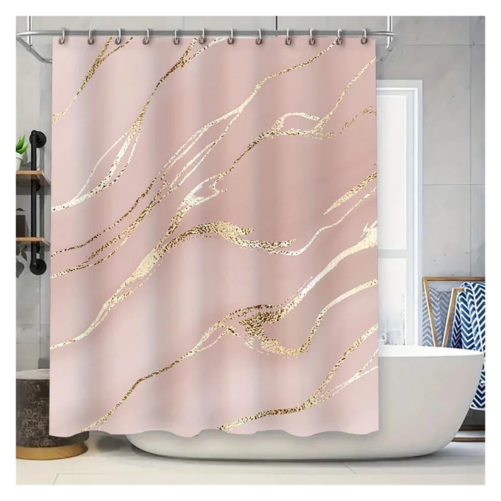 Luysgbxr Color01 Shower Curtain Modern Style Pink Bath Curtains With Gold Metallic Print For Bathroom Decor Water Resistant Shower Curtain(200X180cm)