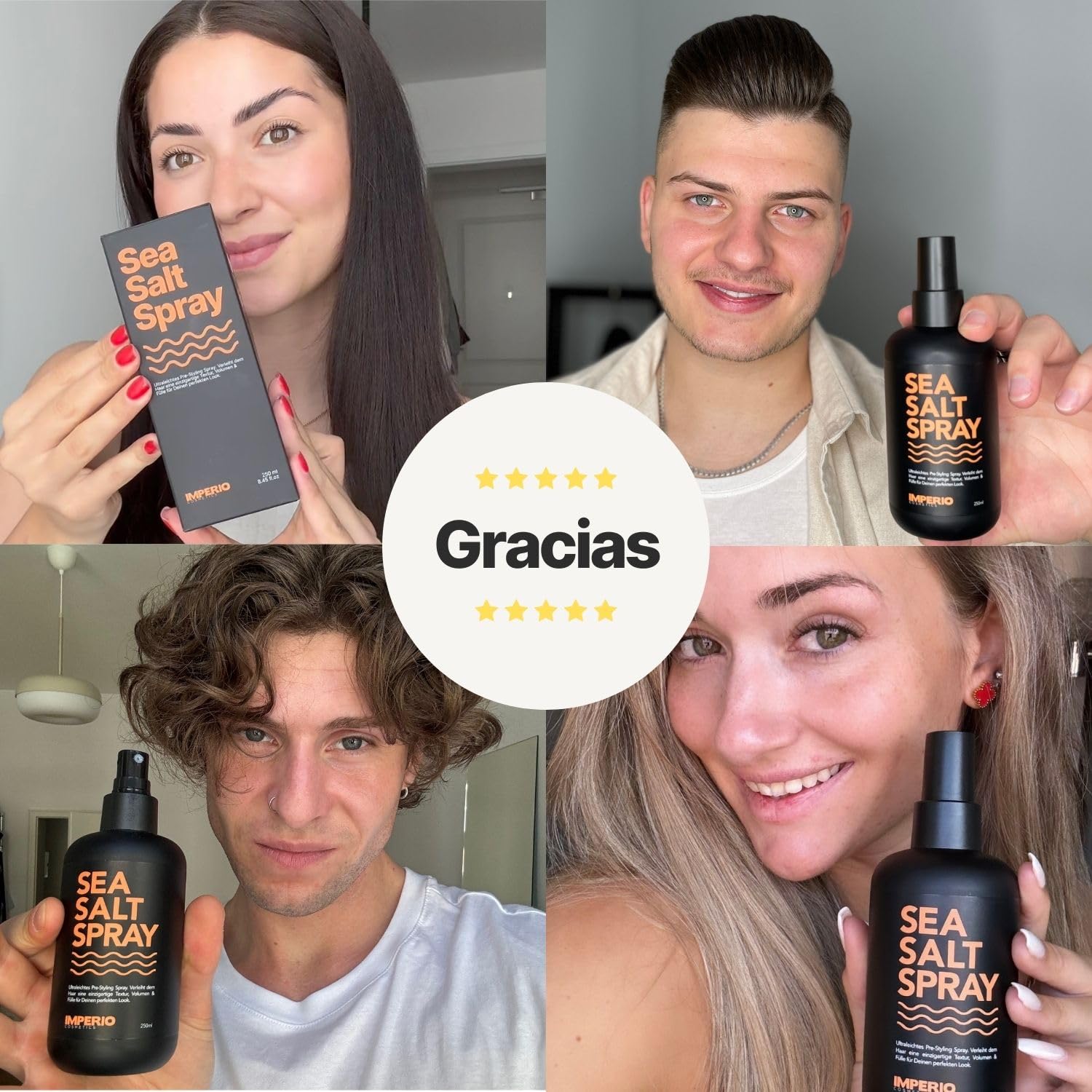 IMPERIO Sea Salt Spray - 250ml Spray Sal Marina Pelo para Más Volumen Y Textura Estable - Perfectas Ondas Surferas, Más Volumen y Agarre con Poder del Mar - Fragancia Unisex