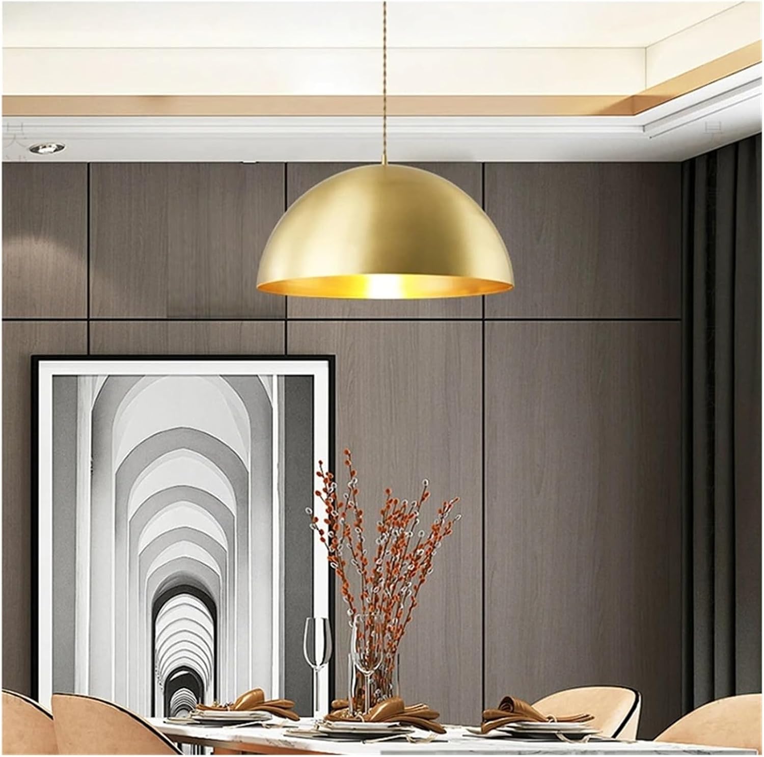 American Brass Lights Lamp for Kitchen Island Dining Room Restaurant Modern Copper Light Hanging Lamp ﻿,Chandeliers/Neutral Light/40Cm