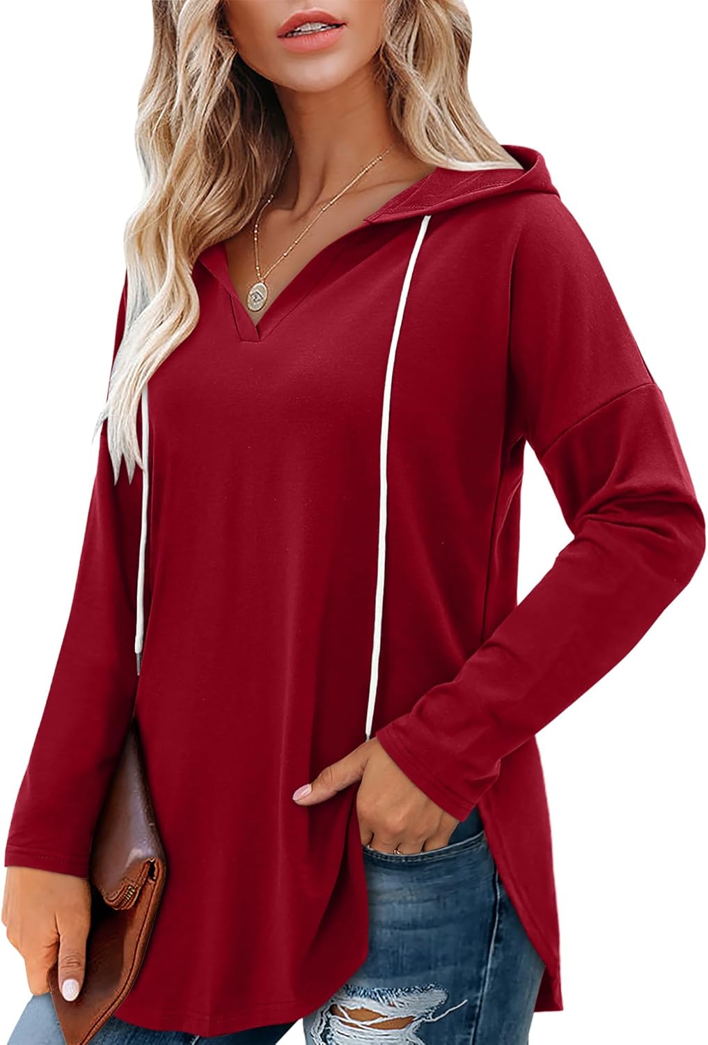 Angerella Womens Fashion Hoodies Pullover Oversized Sweatshirt Long SLeeve Drawstring Hooded Fall Shirts Loose Fit - Image 2
