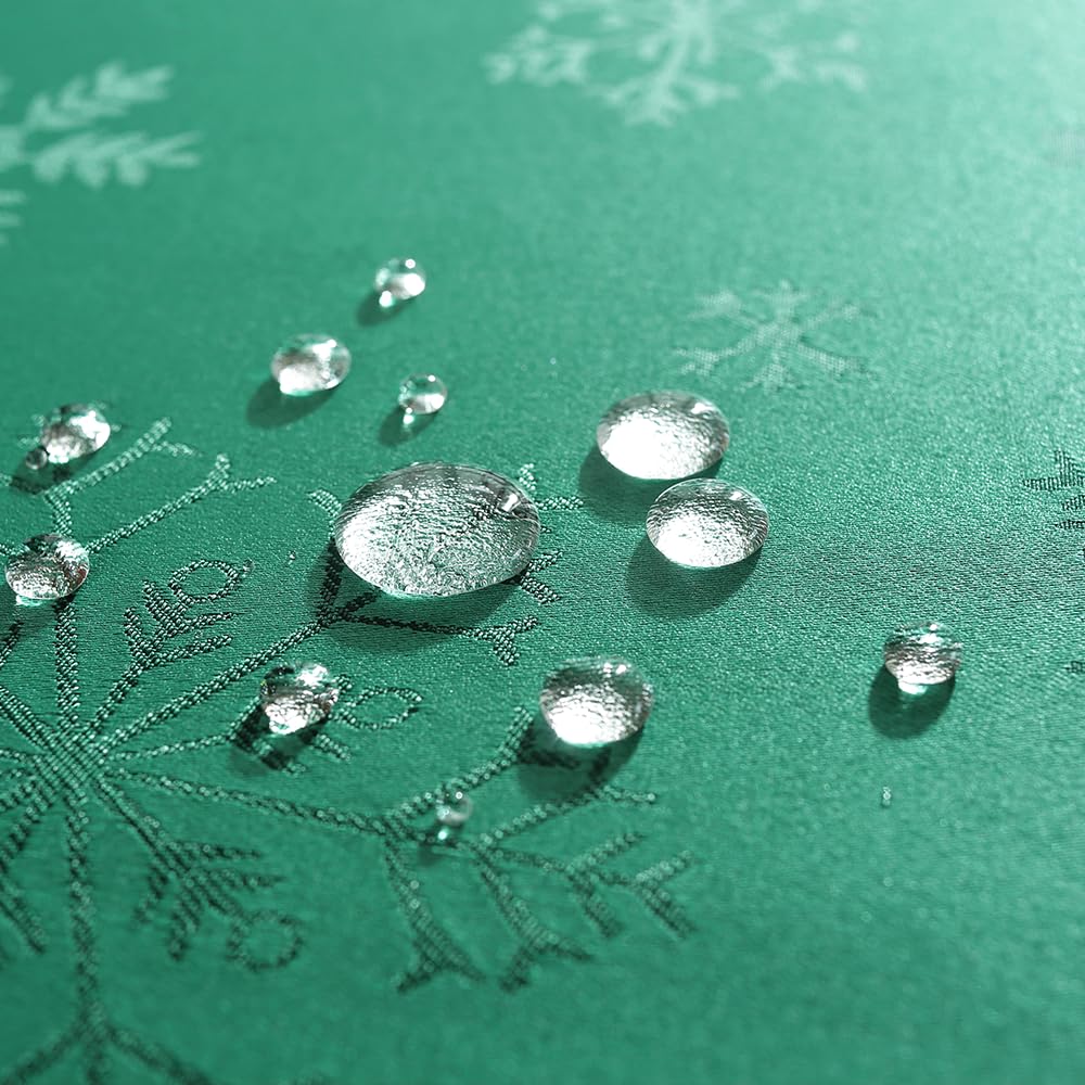MATIRUG Christmas Table Cloth for Rectangle Tables 52x70 Inch,Spillproof Wrinkle Free Green Snowflake Jacquard Fabric Tablecloth for Xmas Winter Holiday New Year - Image 4